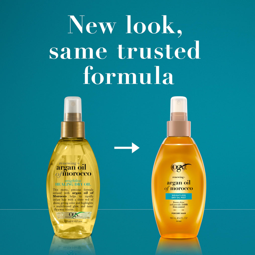 OGX Renewing + Argan Oil of Morocco Weightless Healing Dry Oil Spray, Lightweight Hair Oil Mist for Split Ends, Frizzy Hair and Flyaways, Paraben-Free, Sulfated-Surfactants Free, 4 Fl Oz