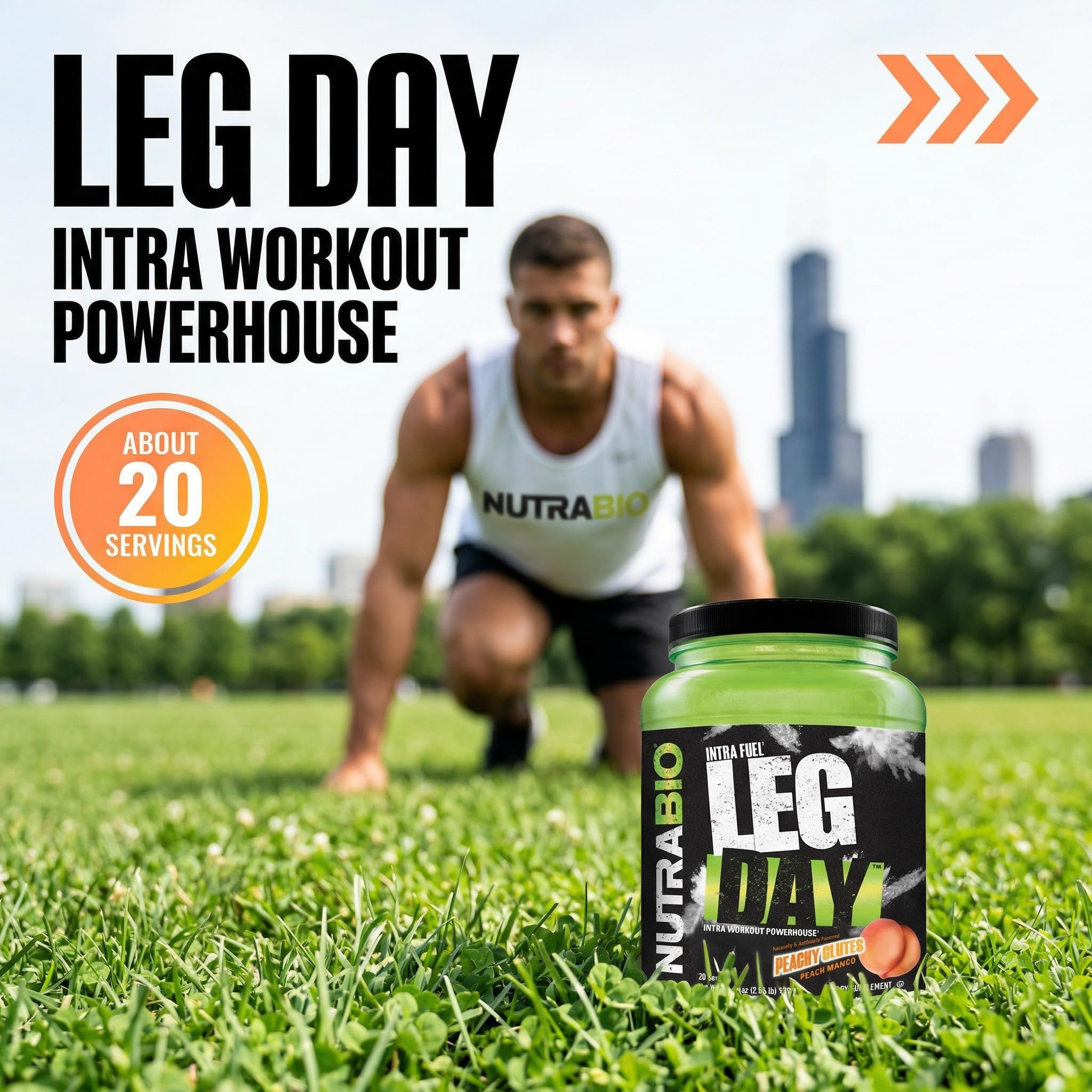 NutraBio Leg Day Intra Workout Powder - Advanced Carb Supplement with Cluster Dextrin & Electrolytes - Carb Powder with EAAs/BCAAs - Cyclic Dextrin for Performance - Peach Mango - 20 Servings