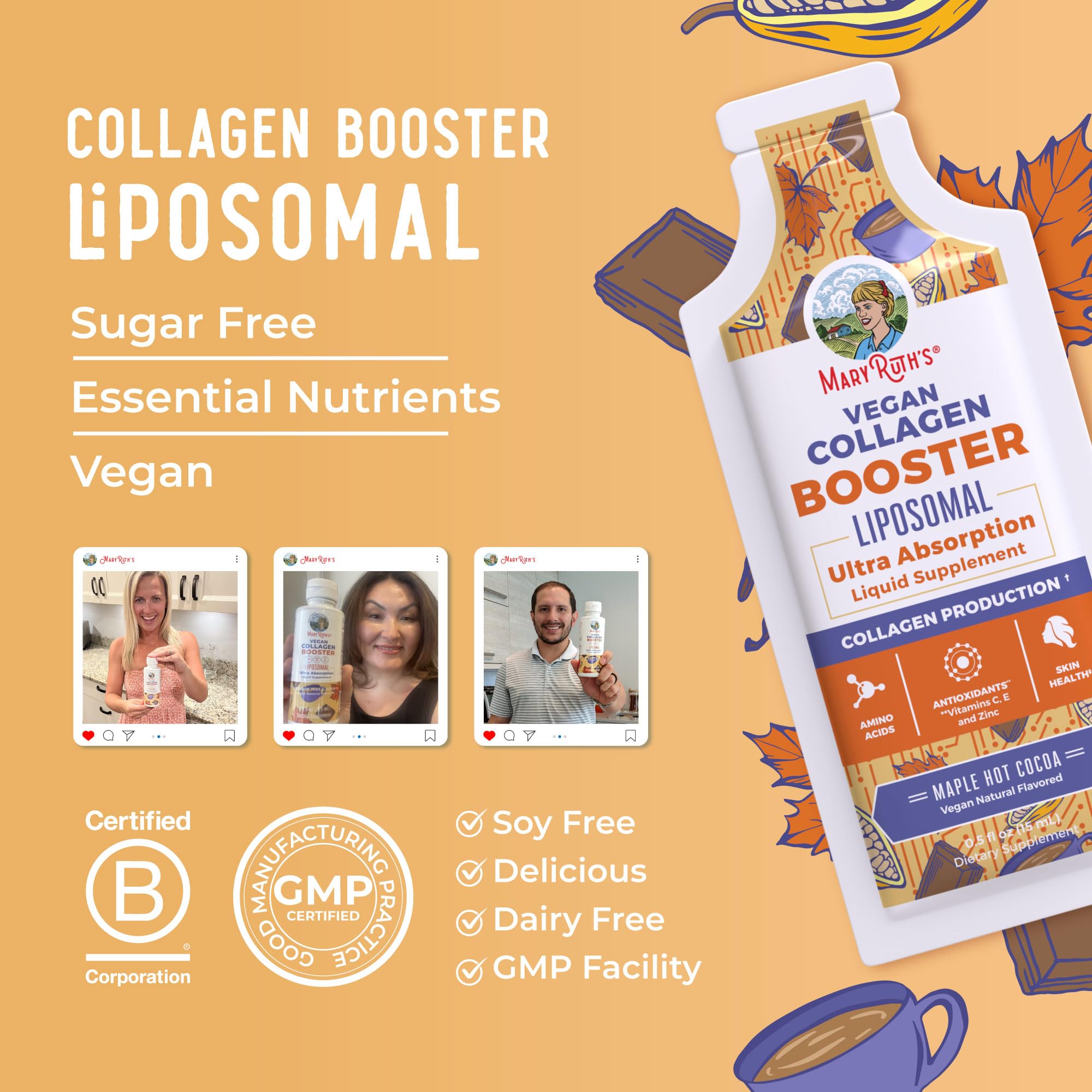 MARYRUTH'S Vegan Collagen Booster Liposomal, Sugar Free, 14 Servings