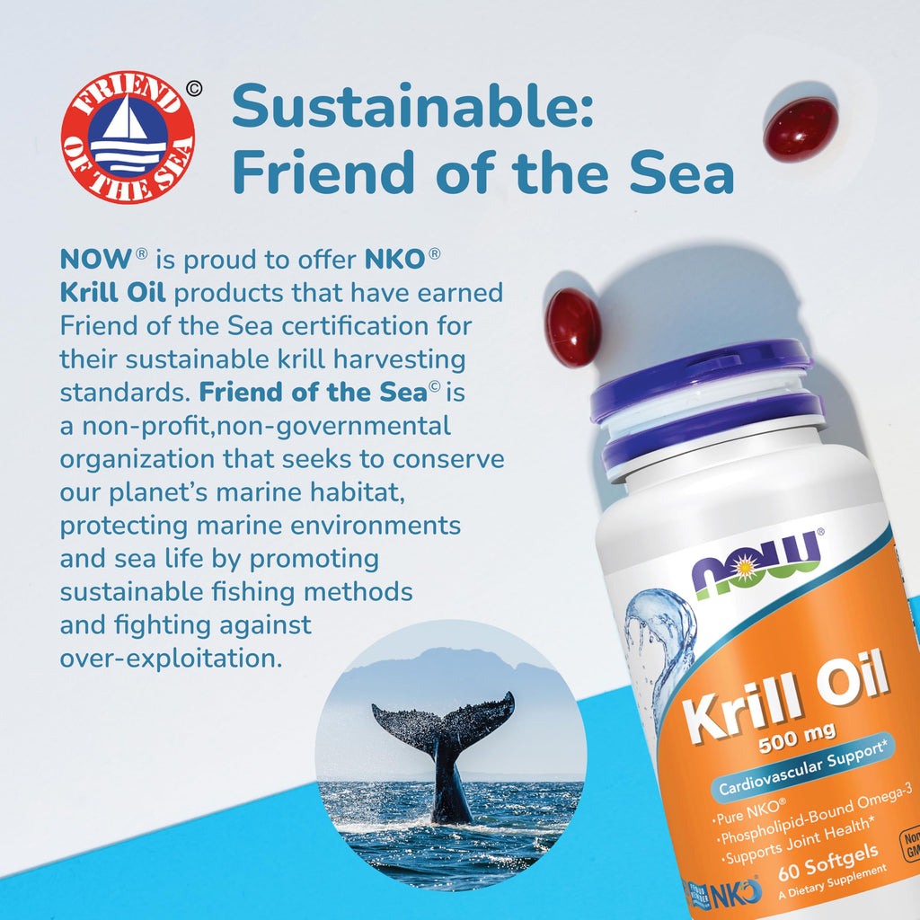 NOW Supplements, Krill Oil 500 mg, Phospholipid-Bound Omega-3, Cardiovascular Support*, 120 Softgels