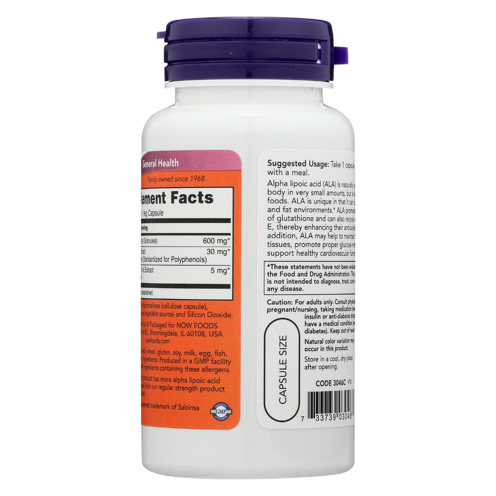 Now Foods Alpha Lipoic Acid 600mg 60 Vegi Capsules