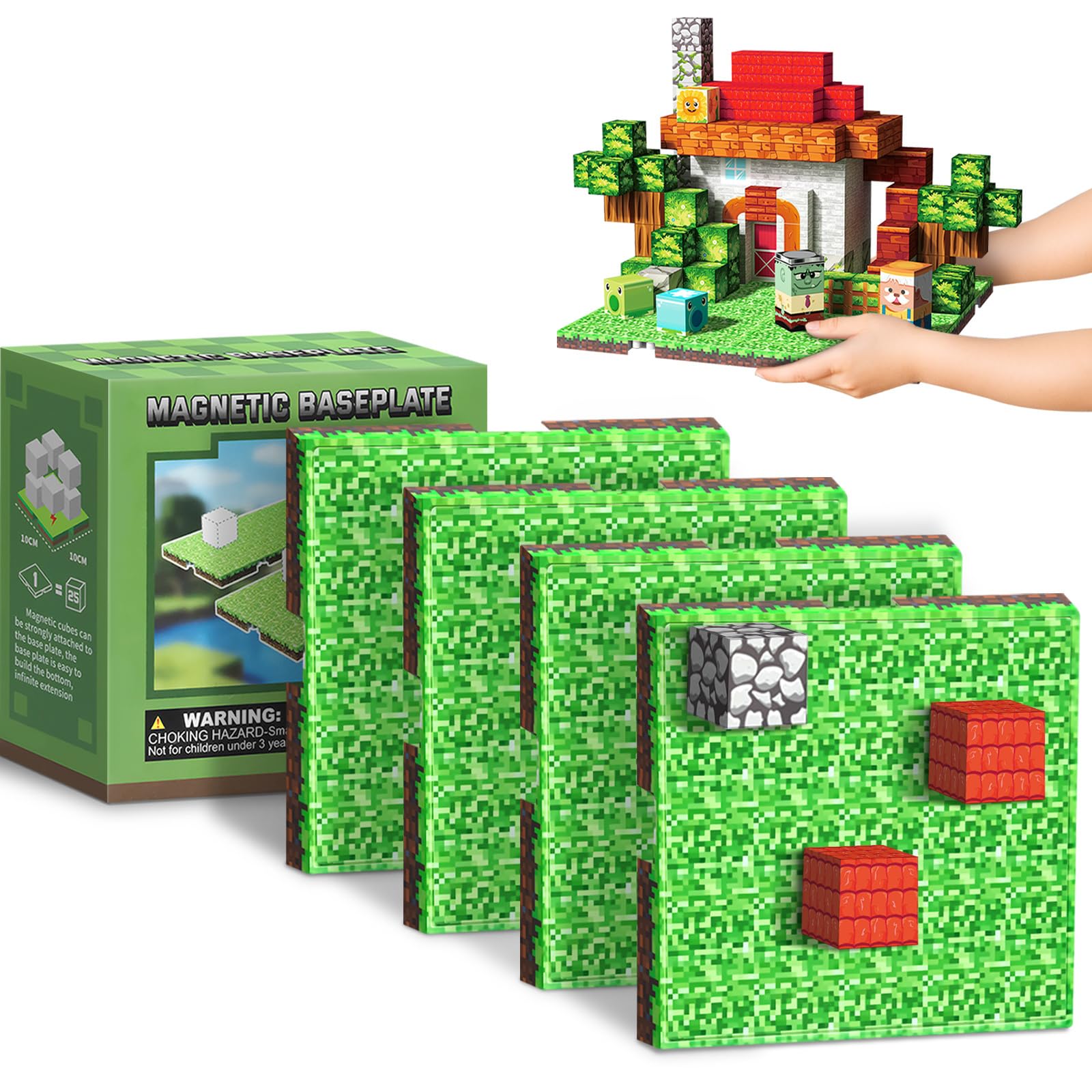 Youngyes Magnetic Blocks Baseplate - Magnet Toys for Kids, 4PCS, Grassland