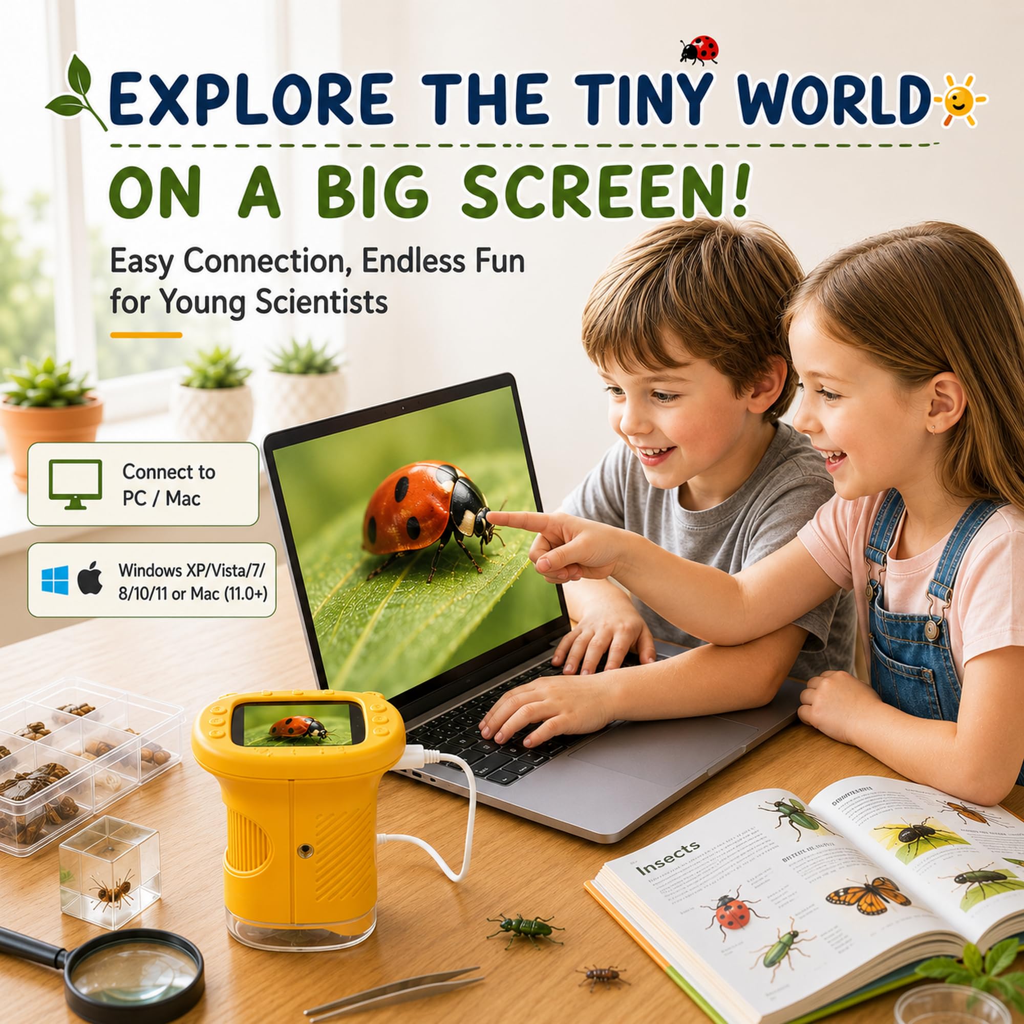 OAEBLLE Kids Microscope, 4K 1000X Zoom, 2.4" Screen, STEM Toy for Ages 4-8