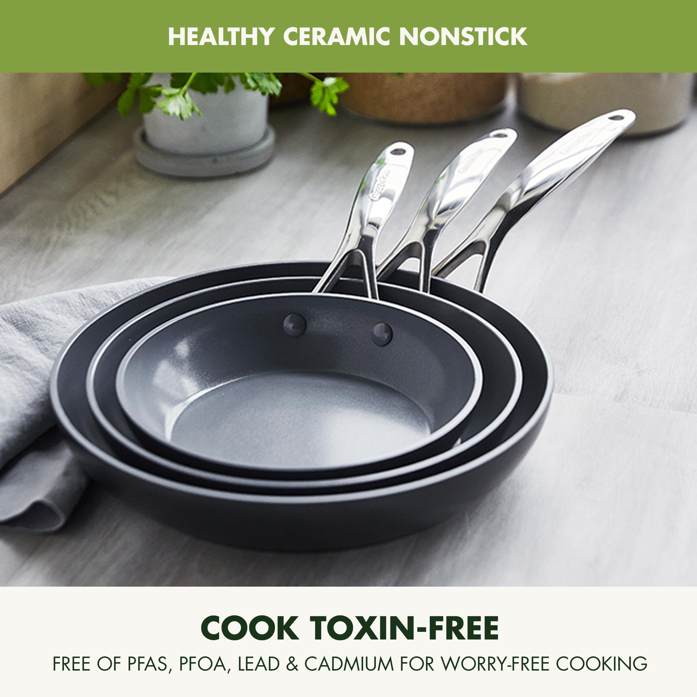 GreenPan Valencia Pro 3 Piece (8", 9.5" & 11") Ceramic Nonstick Skillet Set