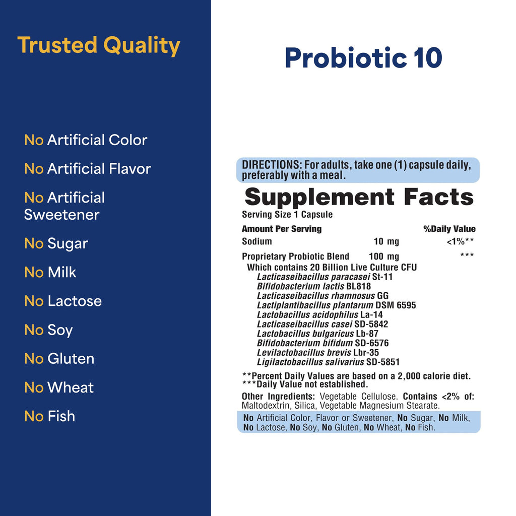 Puritan's Pride Probiotic 10 with Vitamin D to Help Support Immune System Health*, 60 Count, White