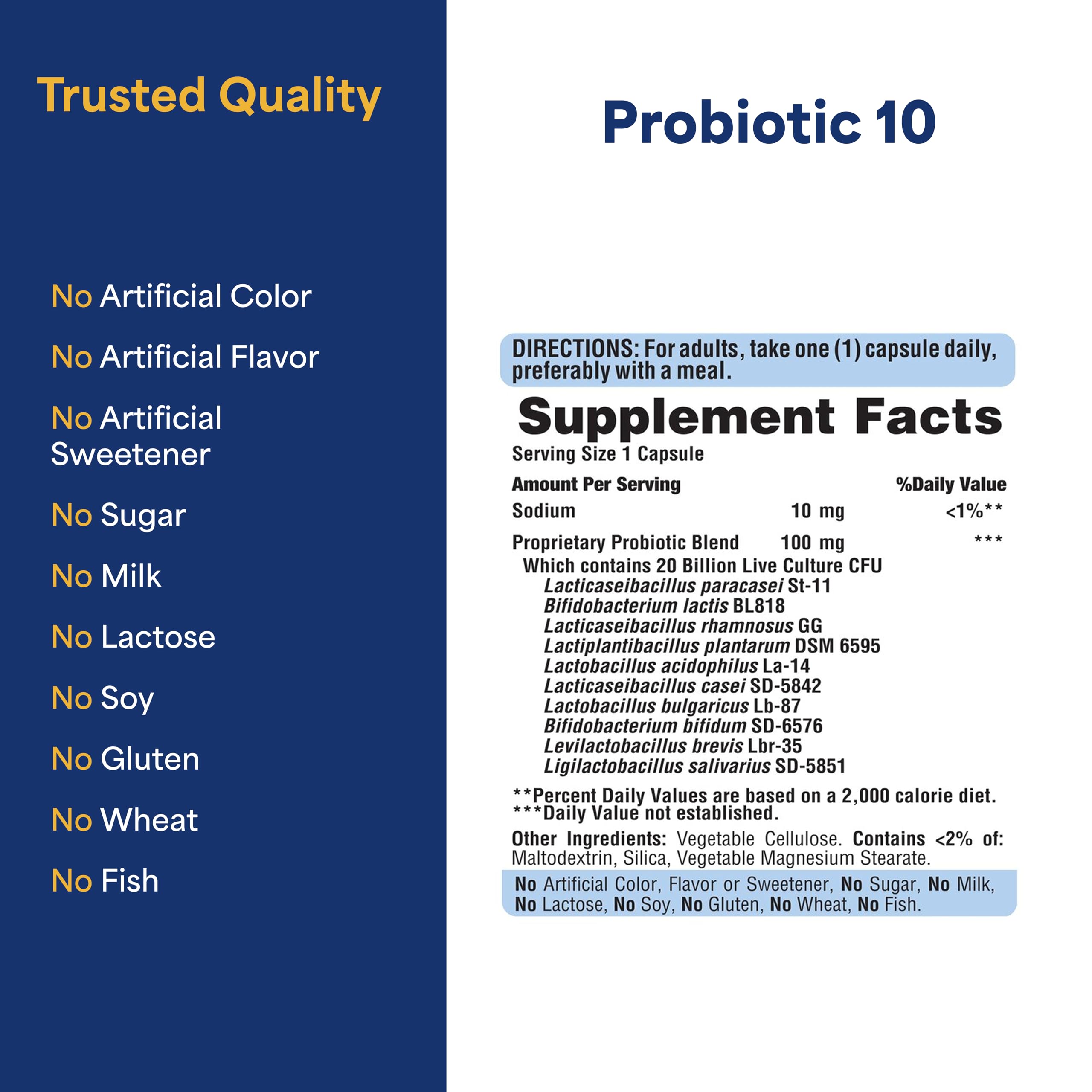 Puritan's Pride Probiotic 10 with Vitamin D to Help Support Immune System Health*, 60 Count, White