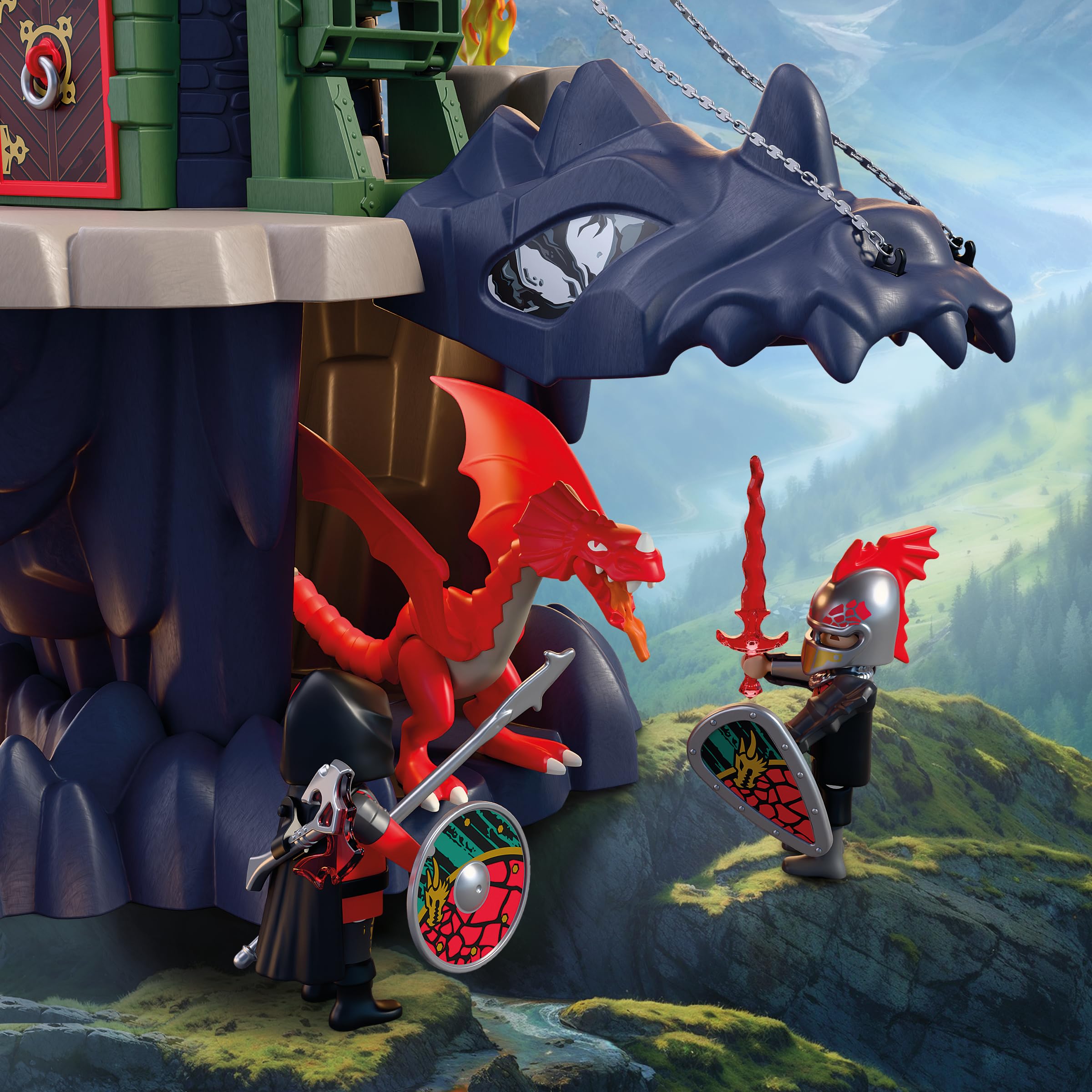 Playmobil | Knights | Dragon Knights Tower | Tower with Dragon, Drawbridge & Dragon’s Head Cave | Knights Castle Toy for Children Aged 4+ | 72113