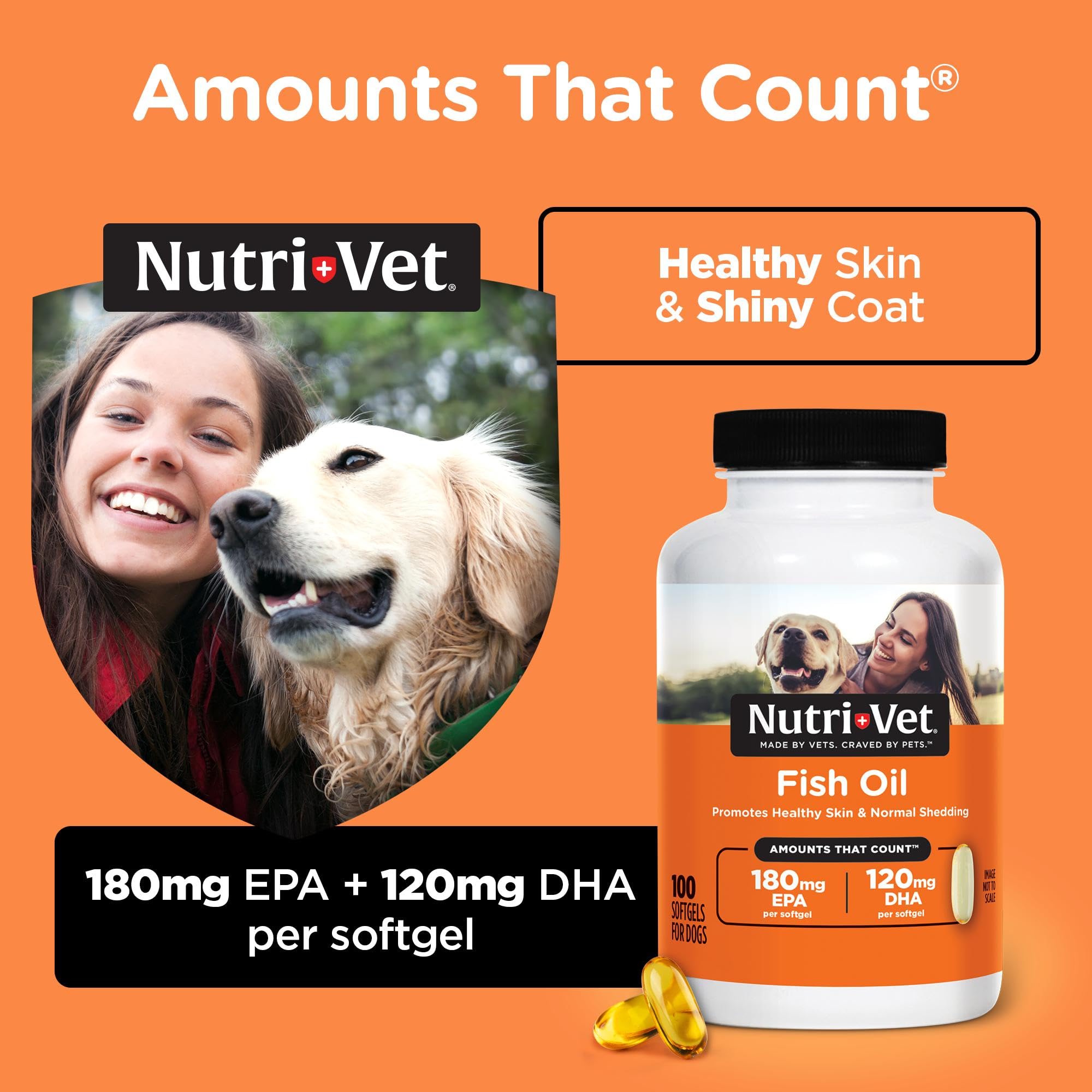 Nutri-Vet Fish Oil for Dogs, Omega 3 Skin Support, EPA & DHA, 100 Count