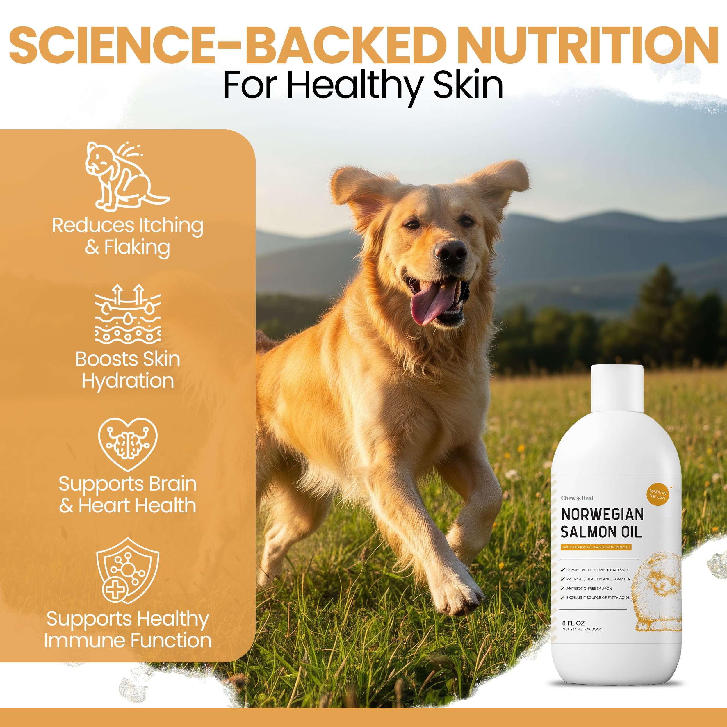 Salmon Oil for Dogs - Premium Fish Oil for Skin and Coat Health - Omega 3 Supplement - Supports Itchy Skin - 8 oz Liquid - Norwegian Dog Salmon Oil - Essential Dog Supplement