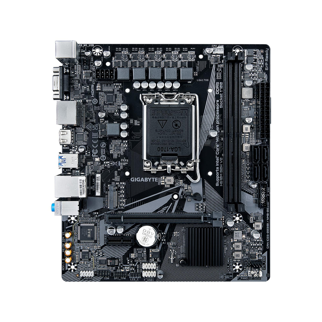 GIGABYTE H610M S2H V2 Motherboard, Supports 14th/13th/12th Gen Intel Core Processors (LGA 1700), mATX, DDR5, 1x M.2, PCIe 4.0, USB-C, HDMI, 2X DisplayPort, D-Sub, 1GbE LAN