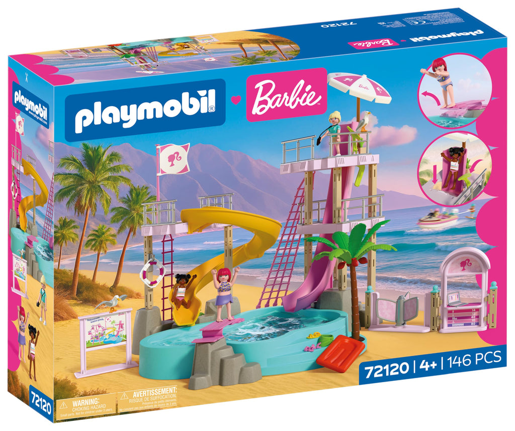 Playmobil | Barbie x Barbie Waterpark | Summer Adventure with Barbie, Nikki & Daisy | Large Water Park with Real Water, Slides & Pool | for Children Aged 4+ | 72120