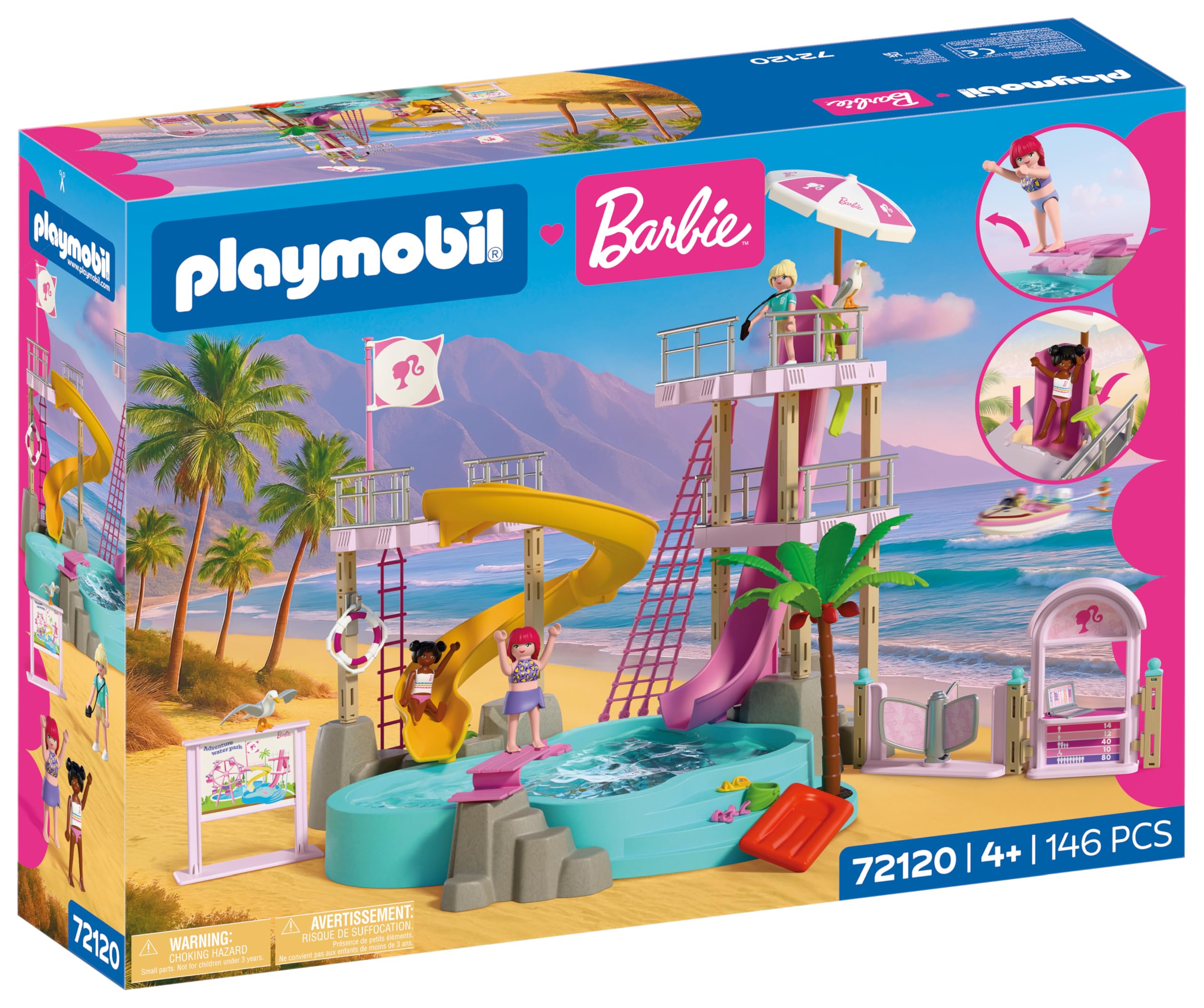 Playmobil | Barbie x Barbie Waterpark | Summer Adventure with Barbie, Nikki & Daisy | Large Water Park with Real Water, Slides & Pool | for Children Aged 4+ | 72120