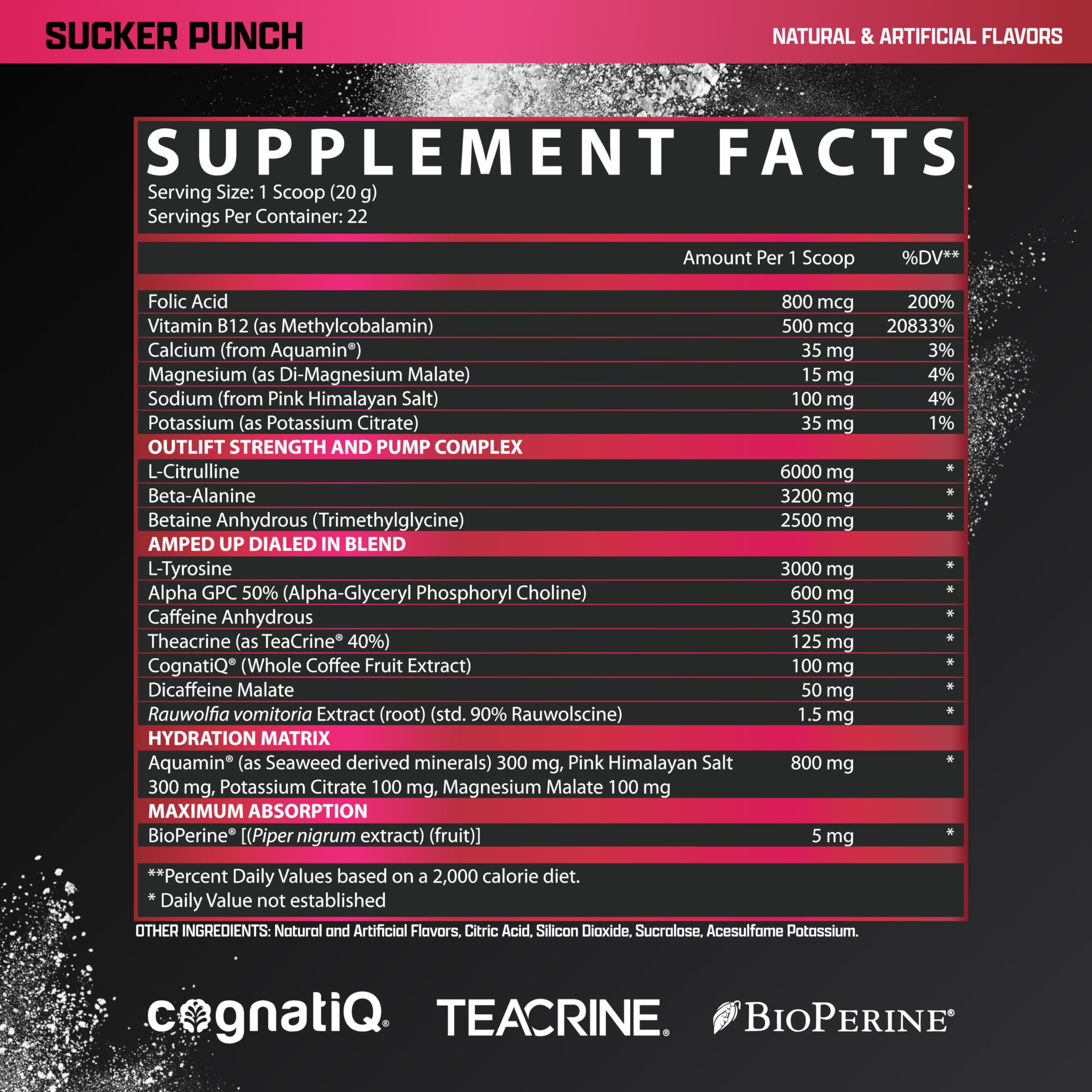 OUTLIFT Amped Max Dosed HIGH STIM Pre Workout Powder, 6G Citrulline, 3.2G Beta Alanine, Alpha GPC, CognatiQ, Extreme Energy, Massive Pumps, Strength, Electrolytes, Nootropics, Fruit Punch, 22 Servings