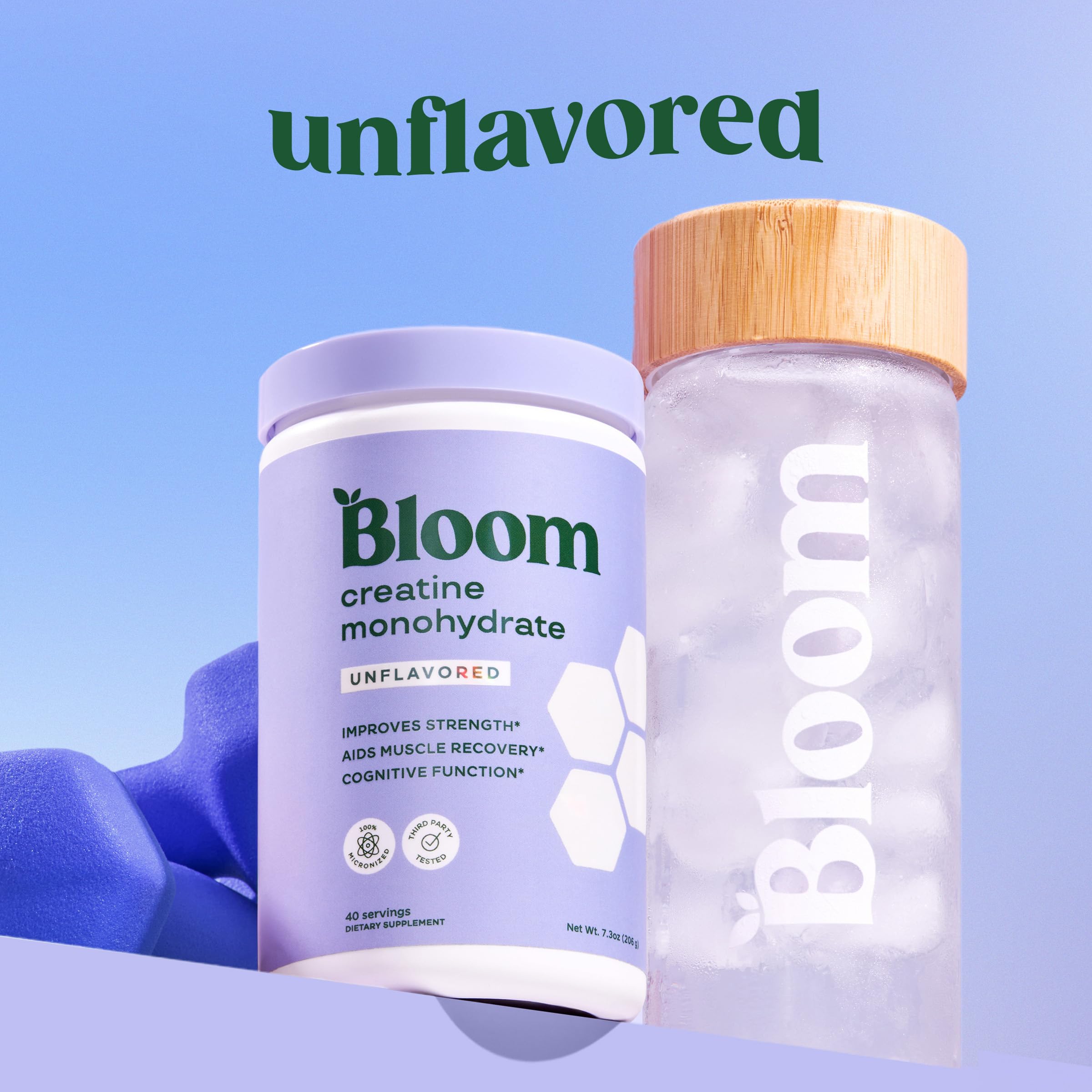 Bloom Nutrition Creatine Monohydrate Powder, 5g Micronized Creatine per Serving, Supports Muscle Recovery, Strength, Endurance, Pre or Post Workout, Gluten Free, Non GMO, Unflavored, 40 SVG, 7.3 oz