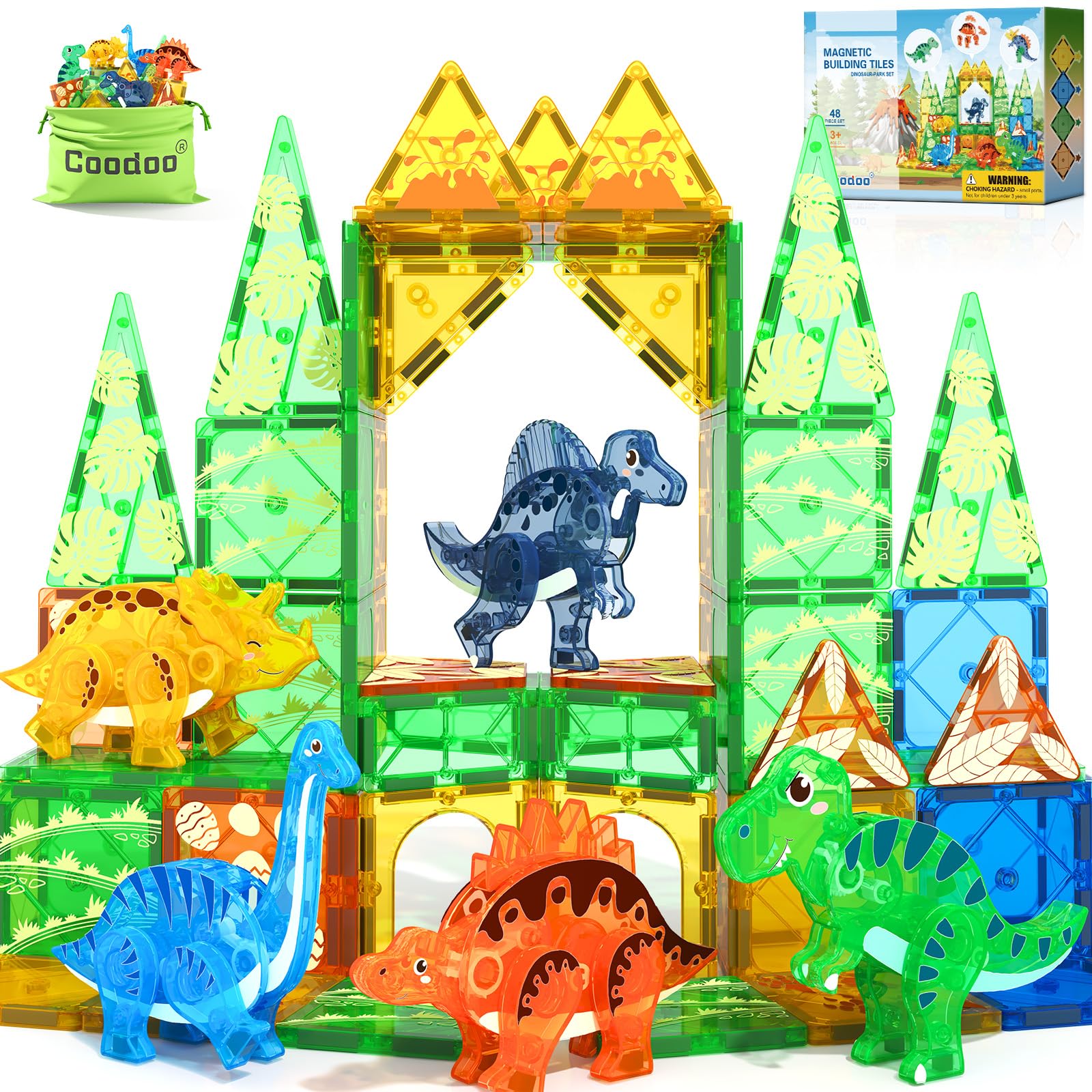 Dinosaur Toys Magnetic Tiles 3D Movable Dinos for Kids 3-5 5-7 Toddler Toy