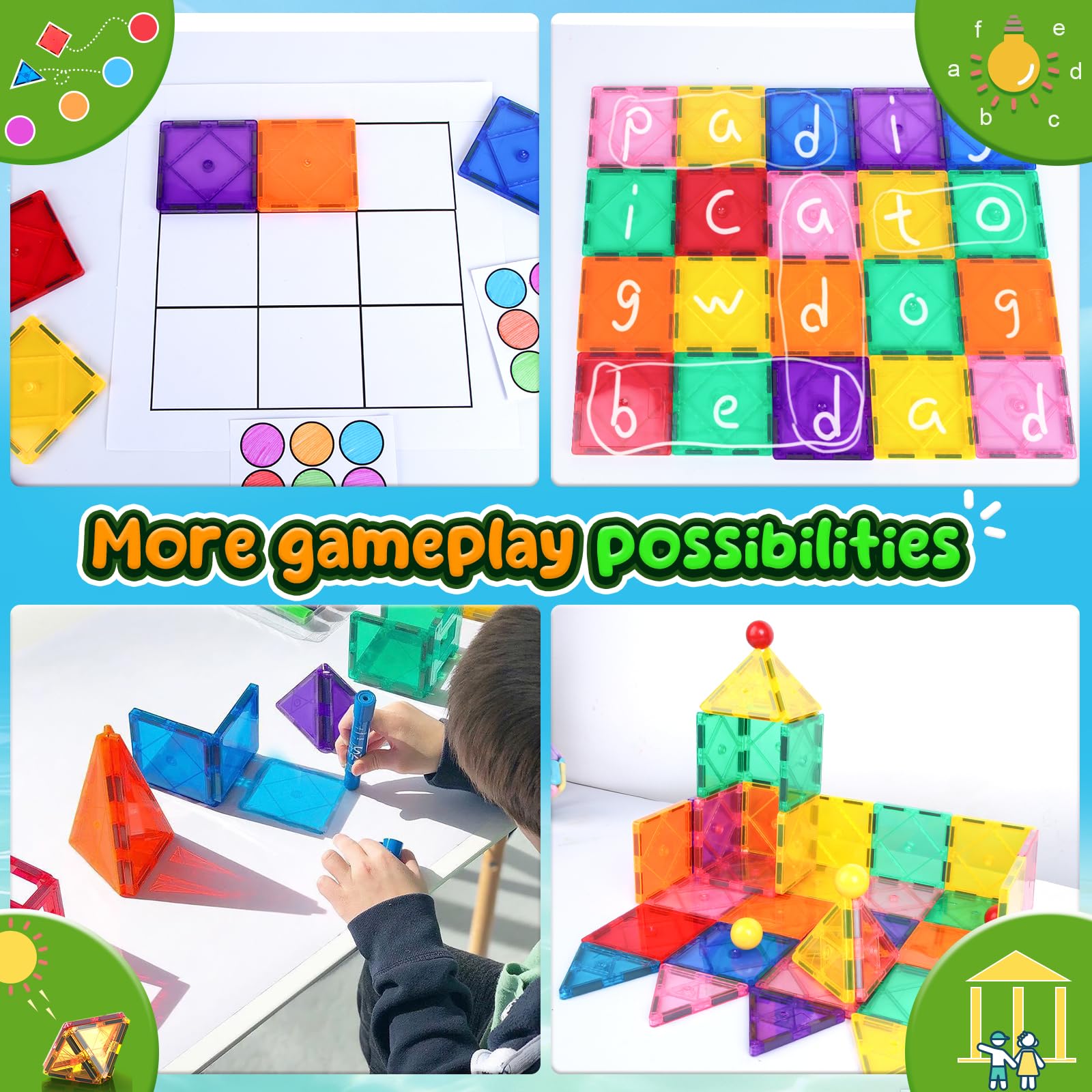 Magnetic Tiles Toddler Toys Magnetic Building Blocks for Kids Ages 3-12 STEM Educational Toys for Girls & Boys Sensory Toys for Kids with Autism Classroom Must Haves Outdoor Toys
