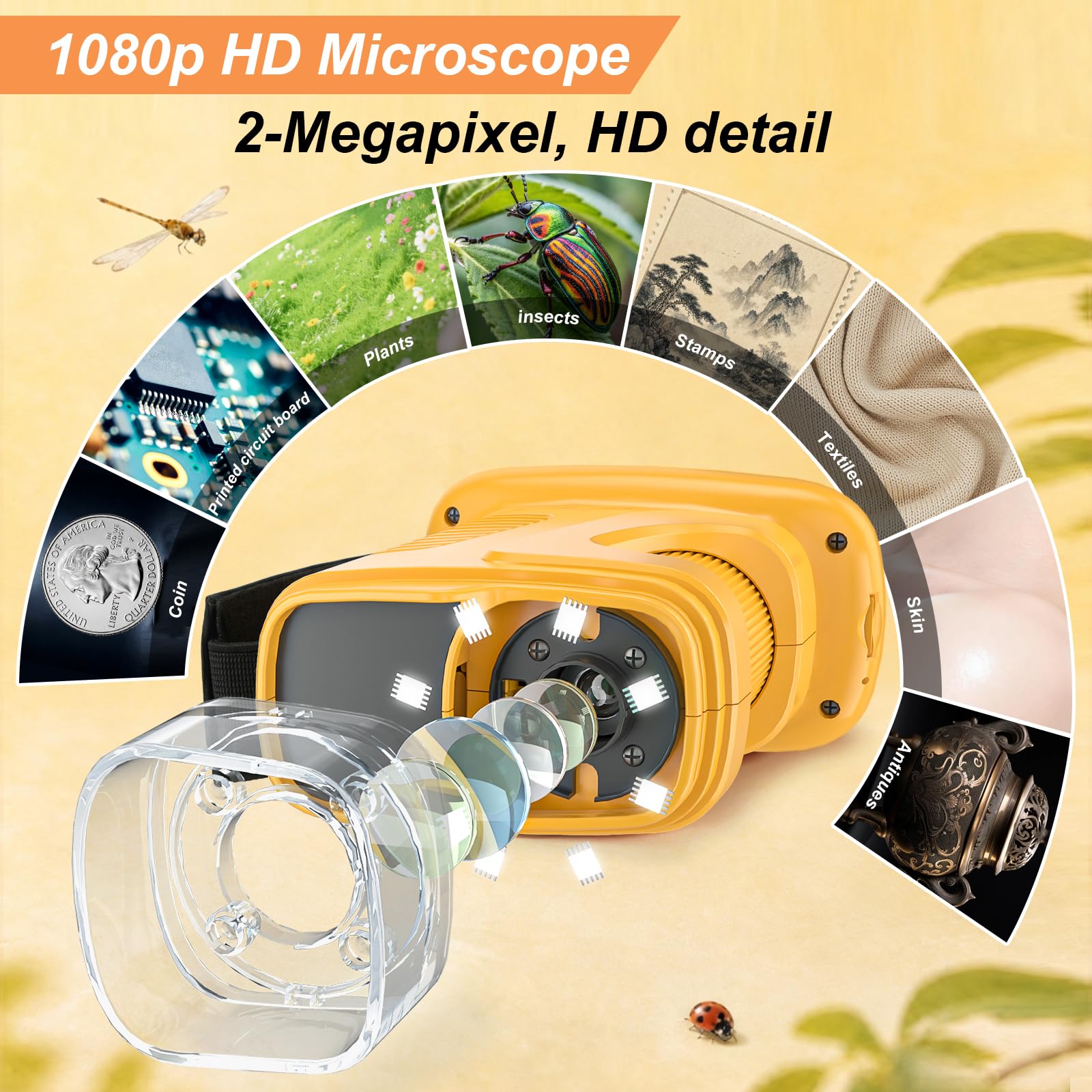 Kids Microscope,1000X HD Digital Handheld Mini Microscope 2.4" IPS Screen