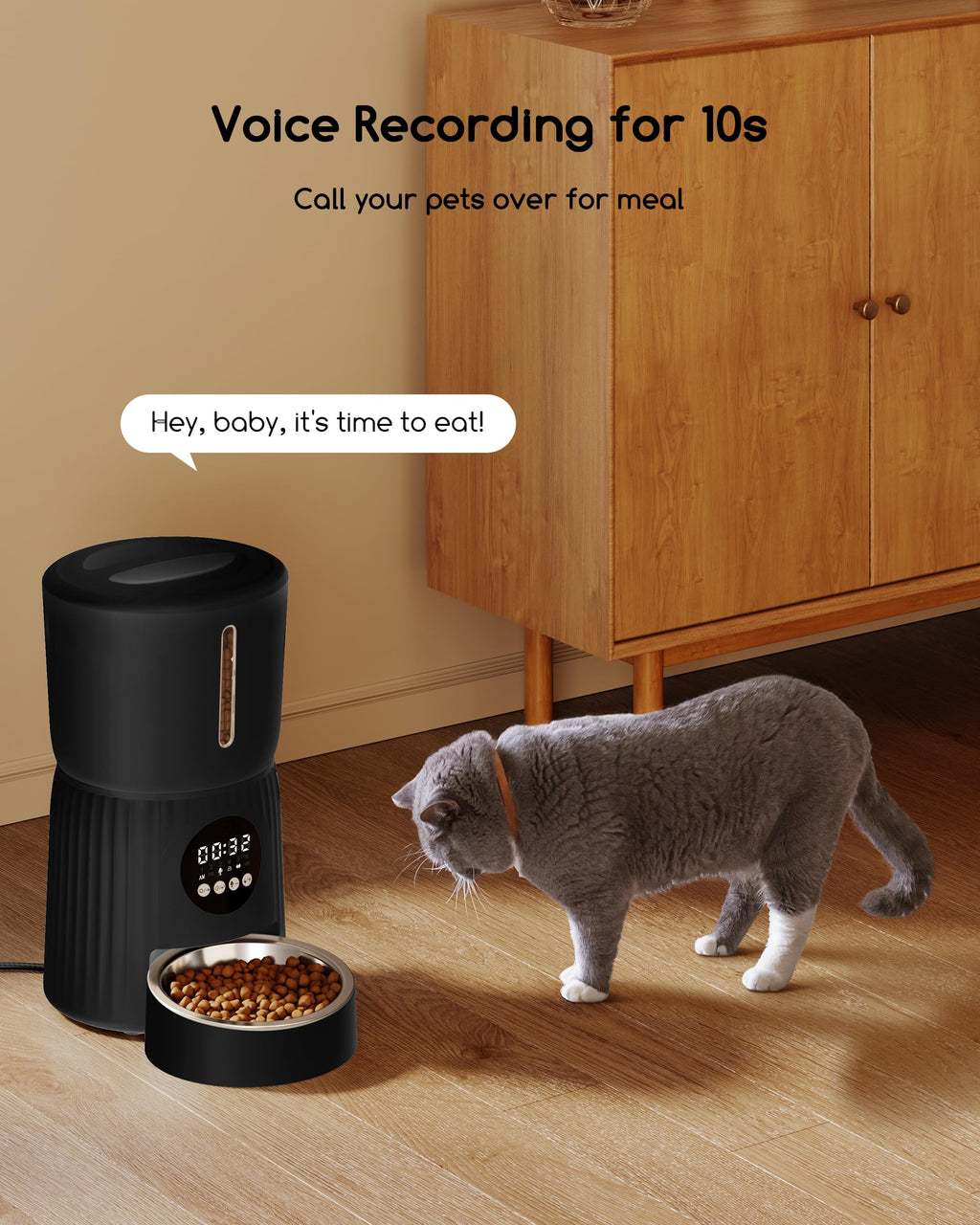 Faroro Automatic Cat Feeder, 4L Cat Food Dispenser with Portion Control, 1-6 Meals Per Day, 10s Voice Recording, Slow Feed, Dual Power Supply for Cats and Small Dogs (Black)
