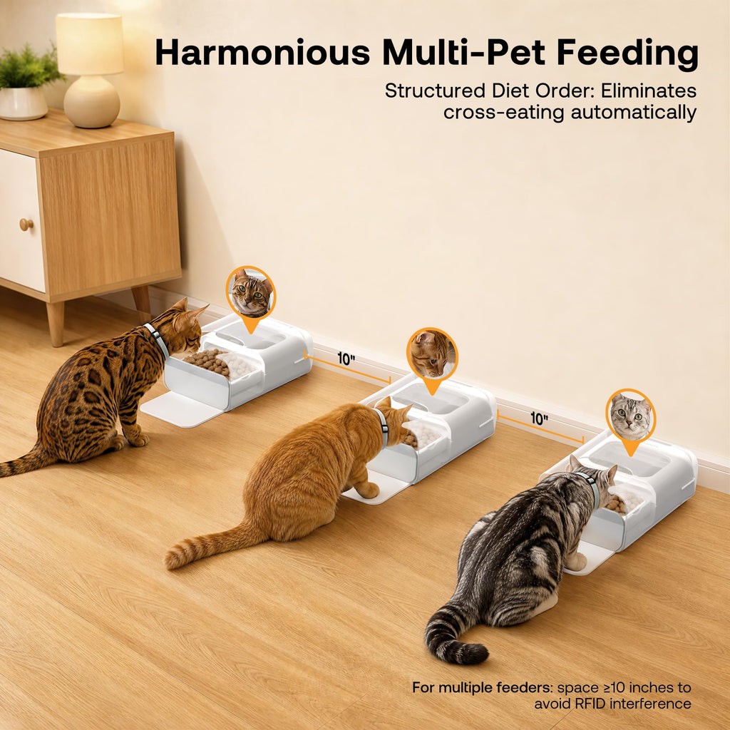 HEAPETS RFID Automatic Cat Feeder with Collar Sensor, Anti-Stealing Food Dispenser with Sealed Lid for Wet Dry Food and Different Diet for Multi-Pet Home, Auto Pet Feeder for Cats & Small Dogs, White