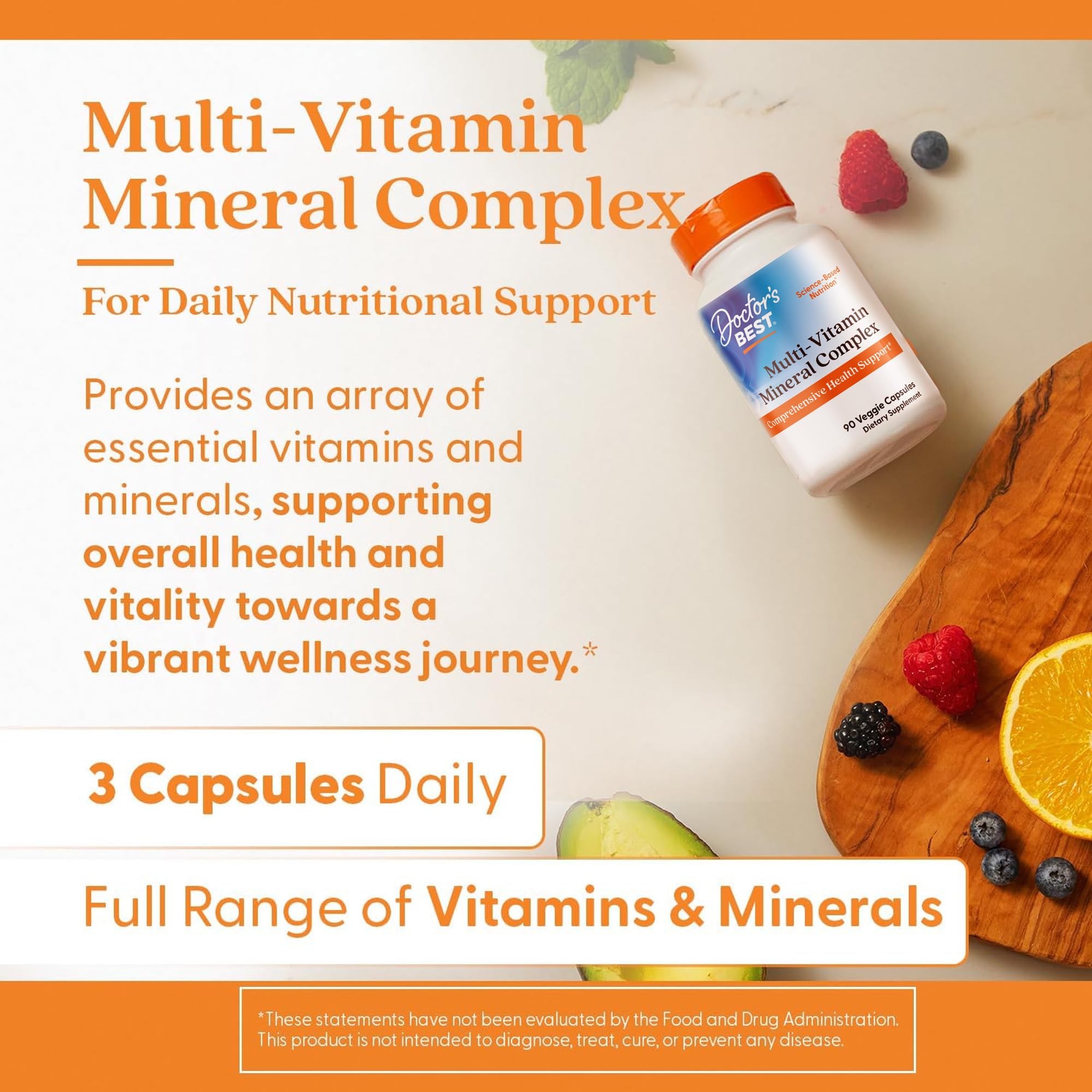 Doctor's Best Multi-Vitamin Mineral Complex - Daily Vegan Multivitamin for Women & Men, Vitamins A, C, D3, E, K2, Riboflavin, & Niacin, Health Support Supplement for Adults, Non-GMO - 90 Veg Capsules