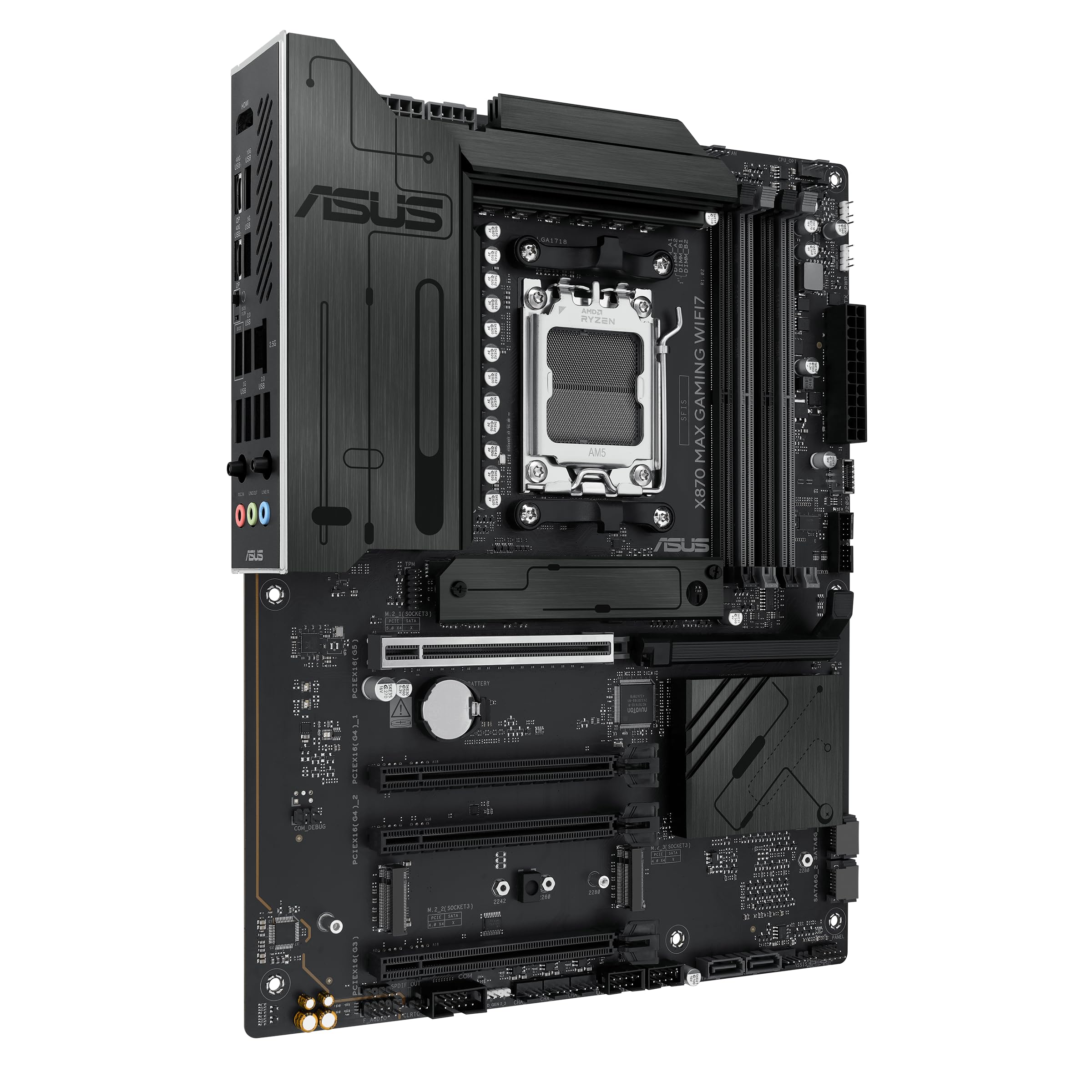 ASUS X870 MAX Gaming WIFI7 AMD AM5 ATX Motherboard, 12+2+1 80A DrMOS, DDR5, PCIe 5.0 x16 Q-Release, 3X M.2, Wi-Fi 7 Q-Antenna, 2.5Gb LAN, USB4® Type-C®, USB-C® 20Gbps, BIOS Flashback™, Aura Sync