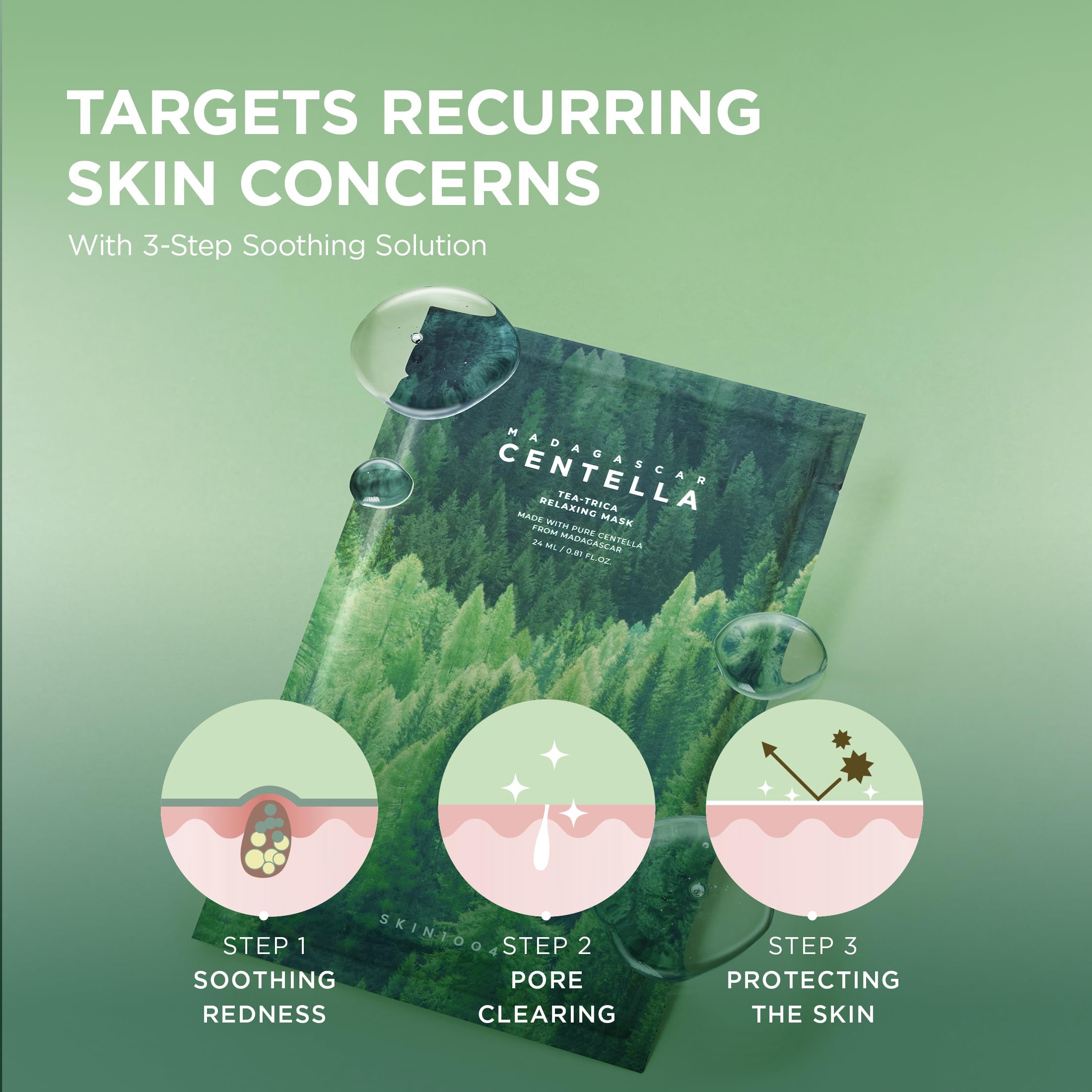 SKIN1004 Madagascar Centella Tea-Trica Relaxing Mask, Face Mask Skincare for Oily & Blemish Prone Skin, Soothing & Calming Relief Care for Sebum & Impurities, Korean Skin Care, 0.81 fl oz / 24ml * 5ea