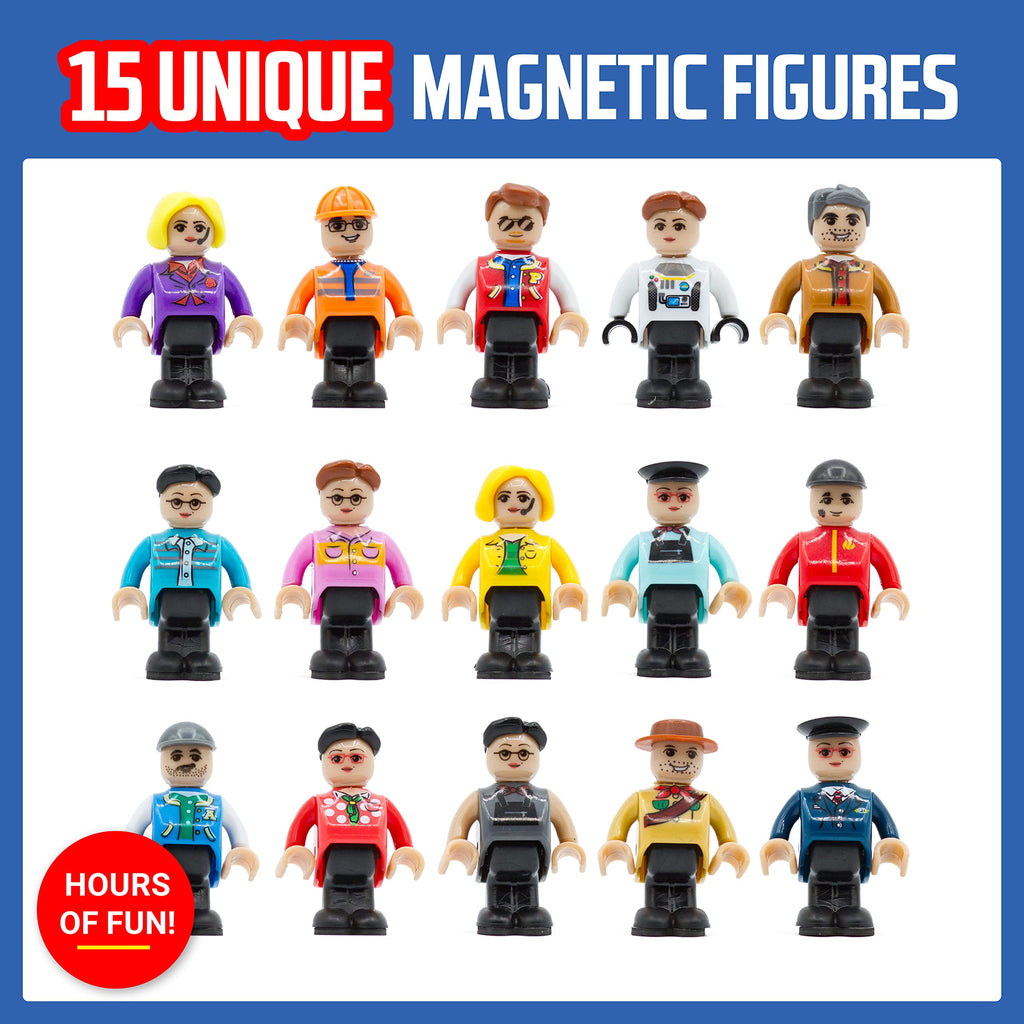 Playmags Magnetic Figures Community Set of 15 Pieces - 2 Inches Play People Perfect for Magnetic Tiles Building Blocks - STEM Learning Toys Children – Magnet Tiles Expansion Accessories Pack