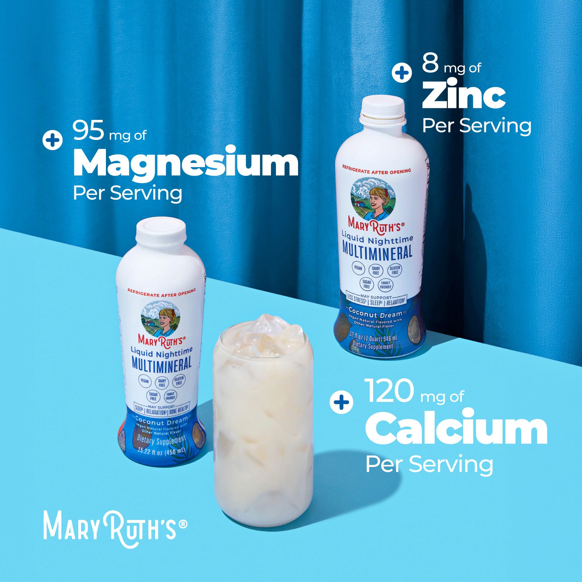 MaryRuth's Liquid Nighttime Multimineral | NO Melatonin | Bedtime Routine | Magnesium Citrate | Calcium | Zinc | Vitamin D3 | Available in 4 Flavors | Vegan | Sugar Free | Gluten Free | 32 Oz