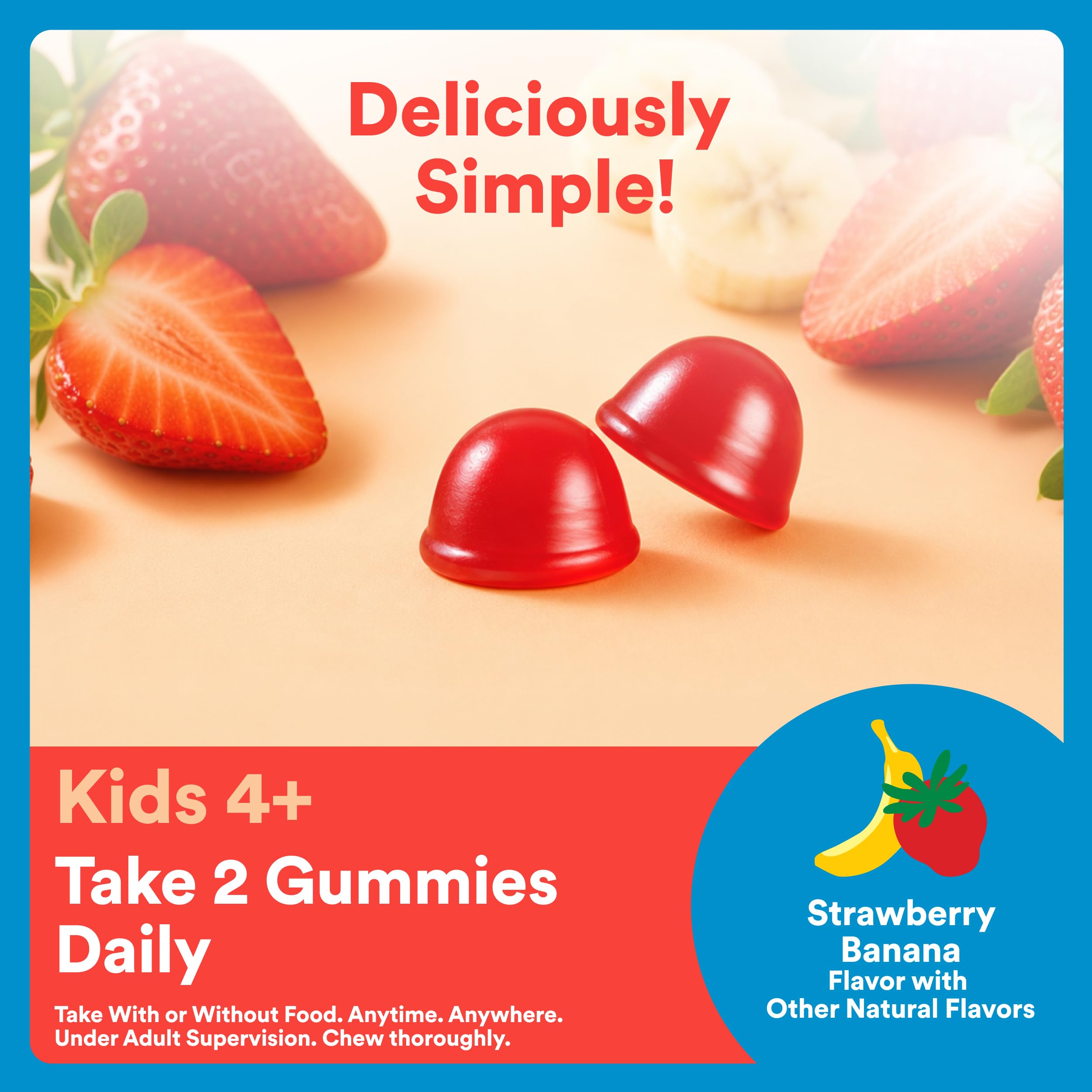 SmartyPants Kids Zero Sugar Multi & Omegas Multivitamin Gummies with Omega 3 ALA, Vitamins D, C, A, Plant-Based, Clean Label, No Sugar Alcohols, Strawberry Banana Flavor, 60 Gummies (30 Day Supply)