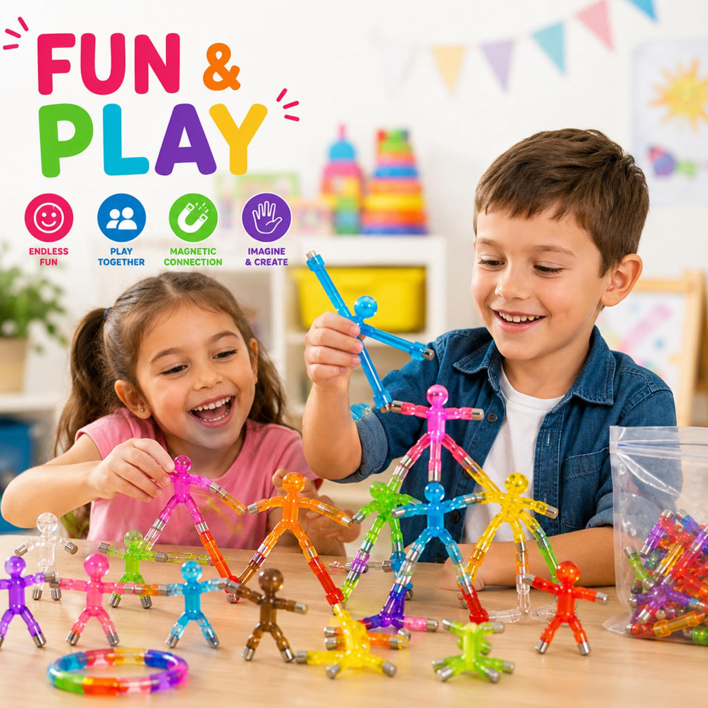 Travel Toys for Kids Ages 3-8, 10 PCS Magnetic Men Figures, Airplane Toy, Road Trip Activities, Sensory Fidget Toys, STEM Building Set, Quiet Screen-Free Toy for Car, Restaurant & Classroom