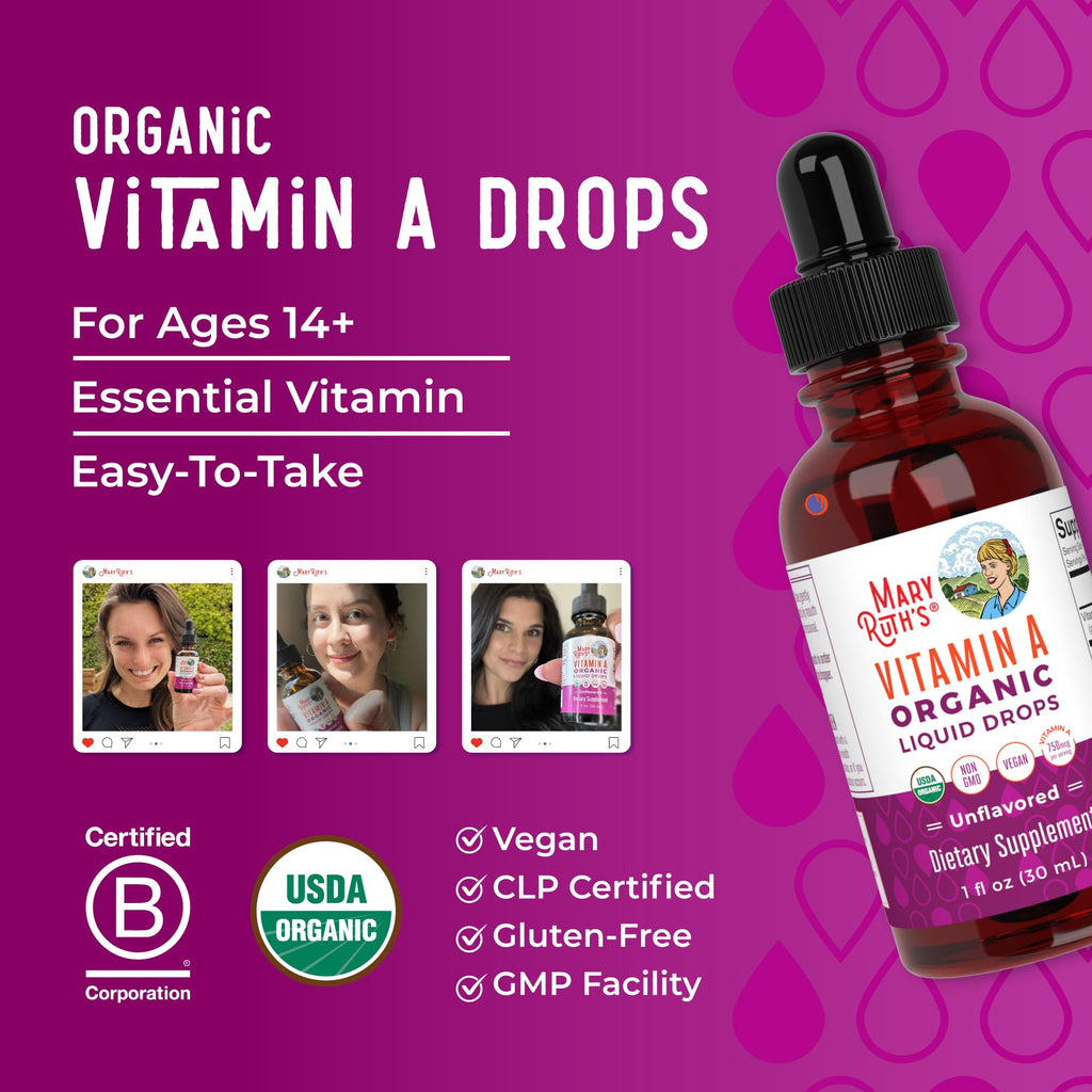 MARYRUTH'S Organics USDA Organic Vitamin A Liquid Drops, 1 oz, Sugar Free