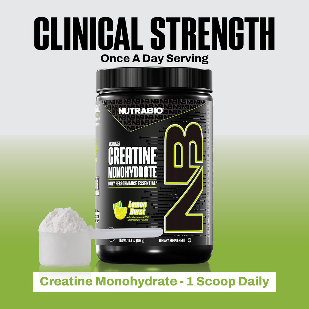 NutraBio Pure Micronized Creatine Monohydrate Powder Supplement, Lemon Burst, (300 g) - Supports Bulk Muscle Energy, Recovery, and Strength - HPLC Tested Creatine Powder Supplement for Men and Women