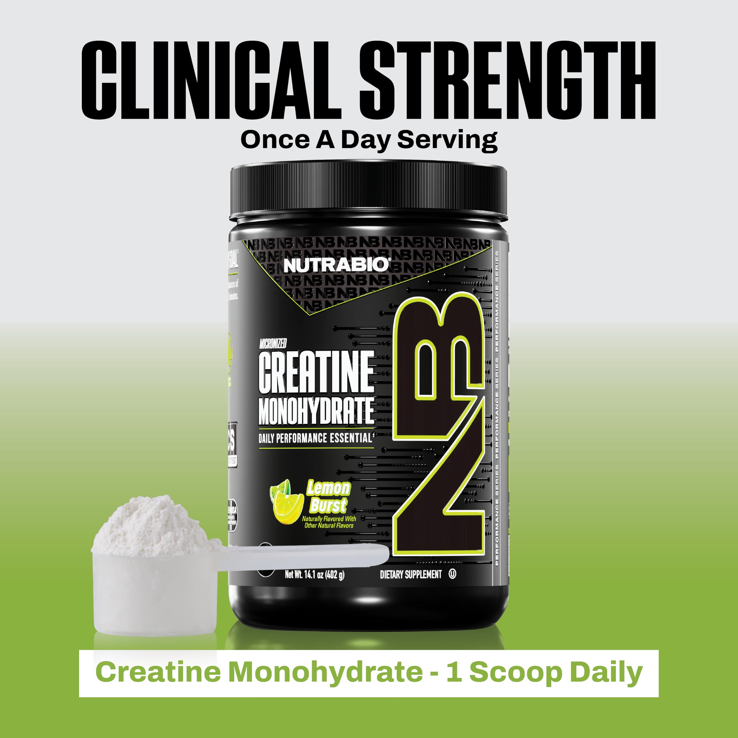 NutraBio Pure Micronized Creatine Monohydrate Powder Supplement, Lemon Burst, (300 g) - Supports Bulk Muscle Energy, Recovery, and Strength - HPLC Tested Creatine Powder Supplement for Men and Women