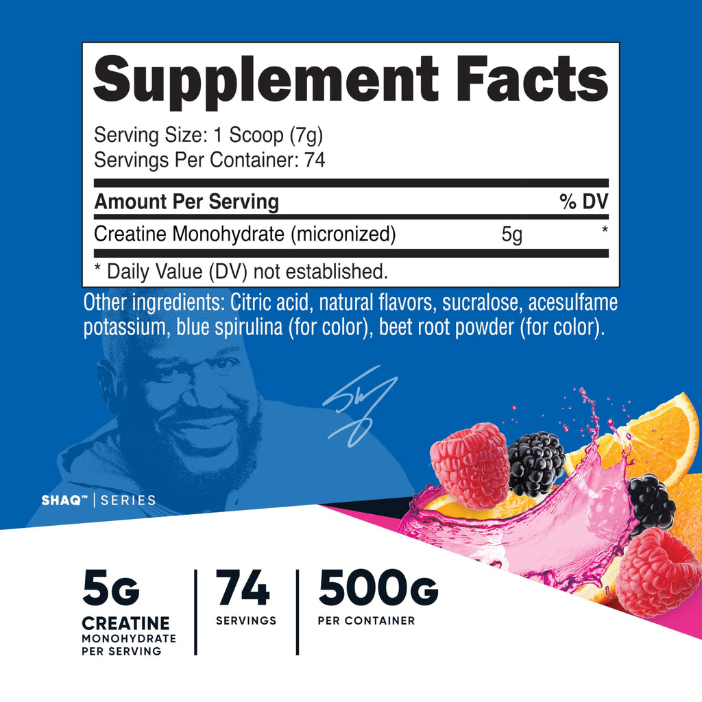 Nutricost Creatine Monohydrate Powder (Shaq's Berry Blast, 500 Gram) - Micronized Creatine Supplement, Vegan, GMO-Free, Gluten-Free, 74 Servings