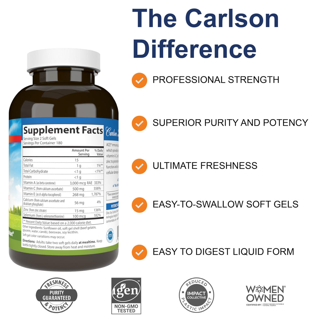 Carlson ACES + Zn, Multivitamin with Zinc, Cellular Health, 360 Softgels