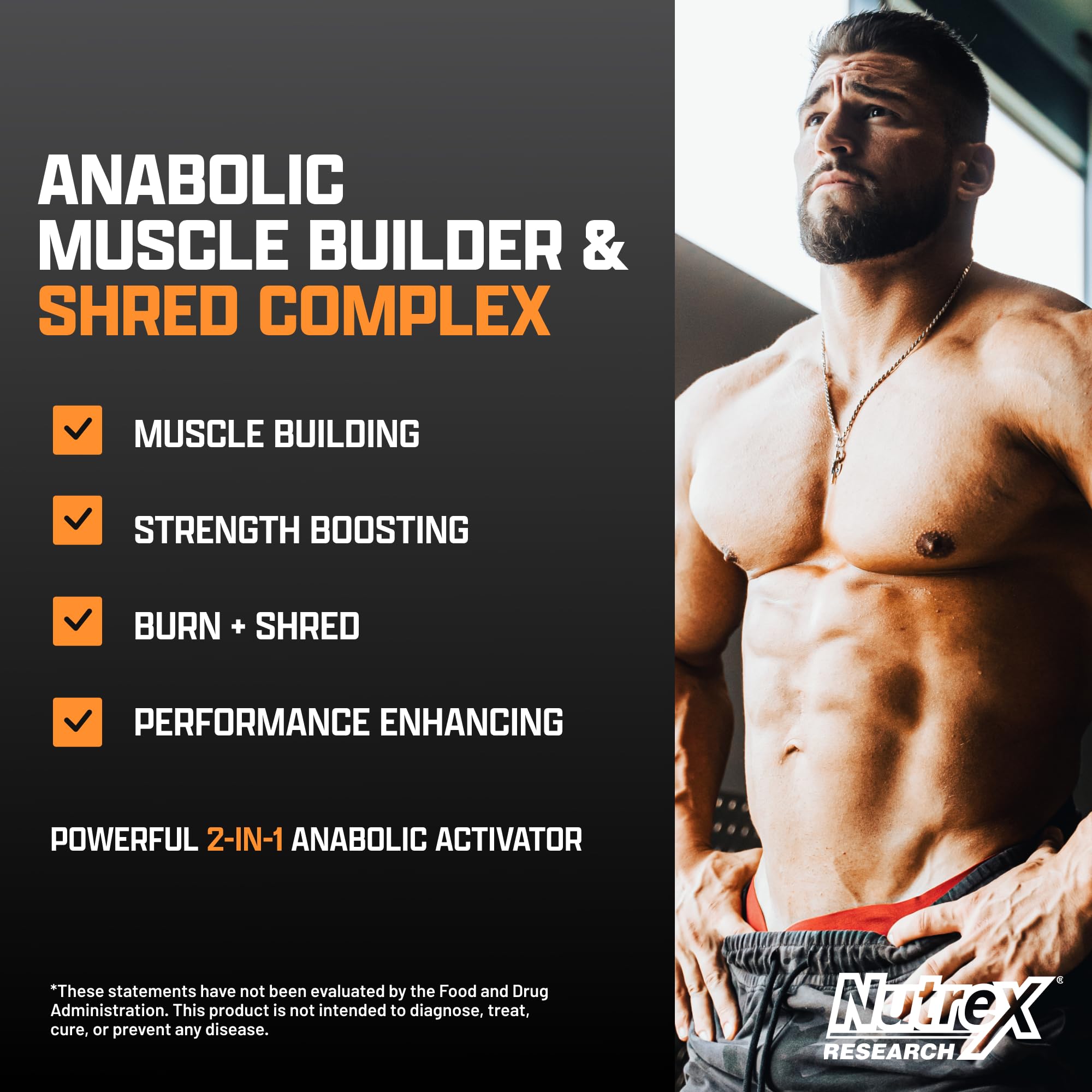 Nutrex Research Anabol Ripped Anabolic 2 in 1 Muscle Builder for Men Muscle Growth Supplements Shredding Formula Recovery Thermogenic Support Lean Physique 60 Count