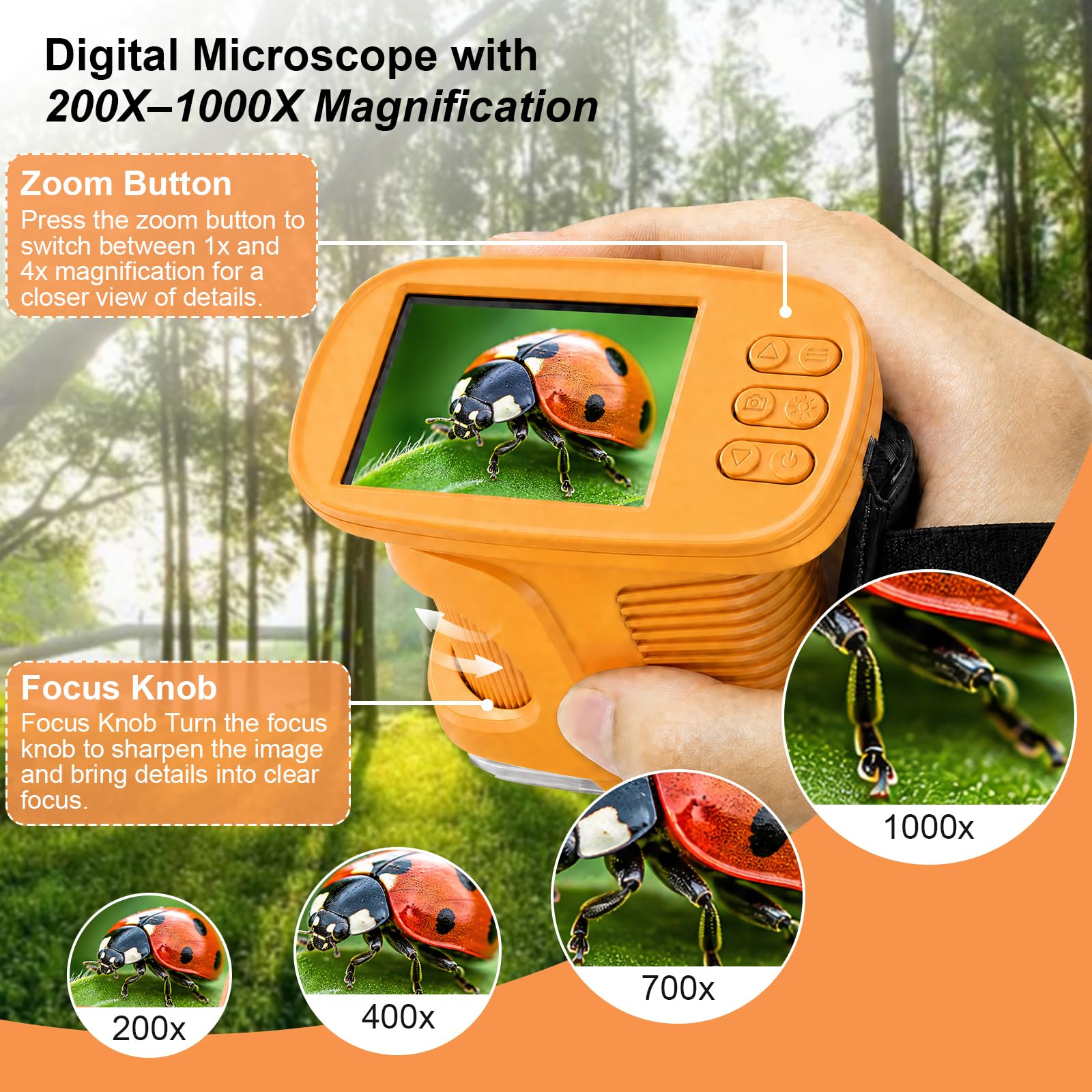 Kids Microscope,1000X HD Digital Handheld Mini Microscope 2.4" IPS Screen