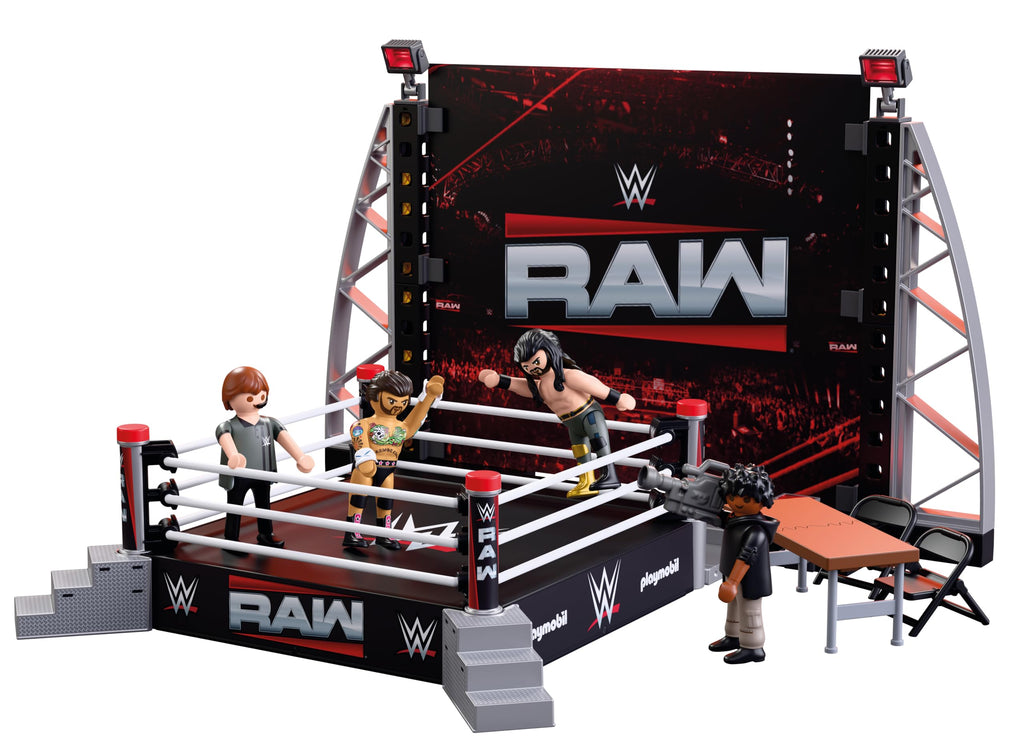 Playmobil | WWE | WWE RAW Ring Collectors Set | Wrestling Ring with CM Punk, Seth Rollins, Referee, Cameraman & Accessories | for Fans Aged 5+ | 71956