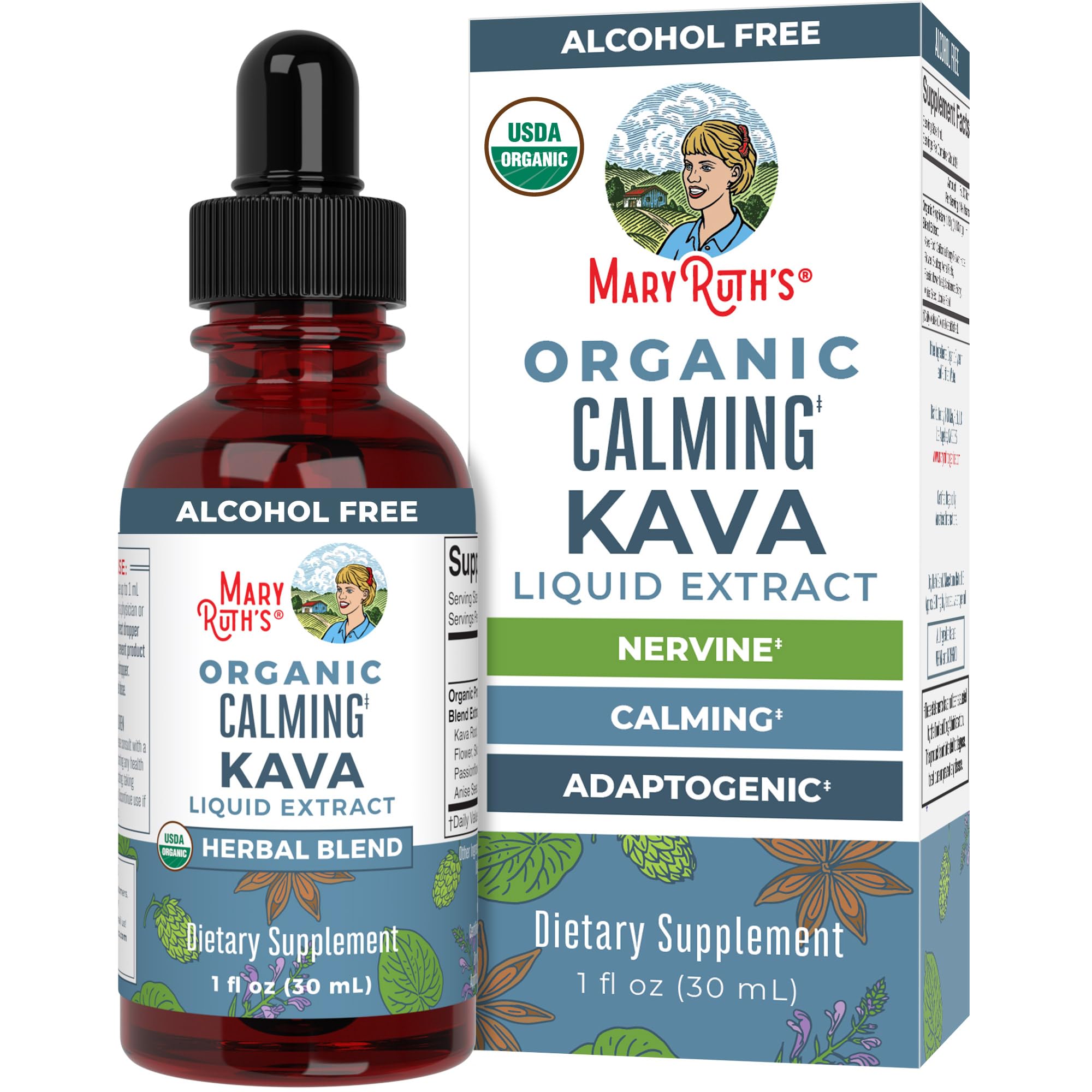 MaryRuth's Calming Kava Liquid Drops | Organic Kava Kava Root + 7 Herbs | Supplement for Sleep, Calm, & Stress Relief | Vegan | USDA Organic | CLP Certified | Non-GMO | Gluten Free | Sugar Free | 1 oz