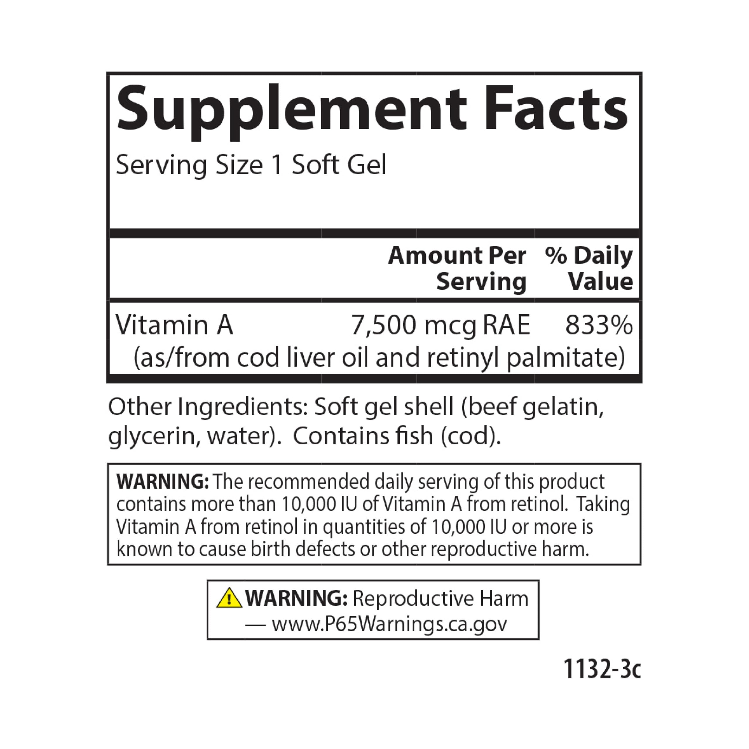 Carlson Vitamin A, 25000 IU (7500 mcg RAE), Vision Health, 250 Softgels