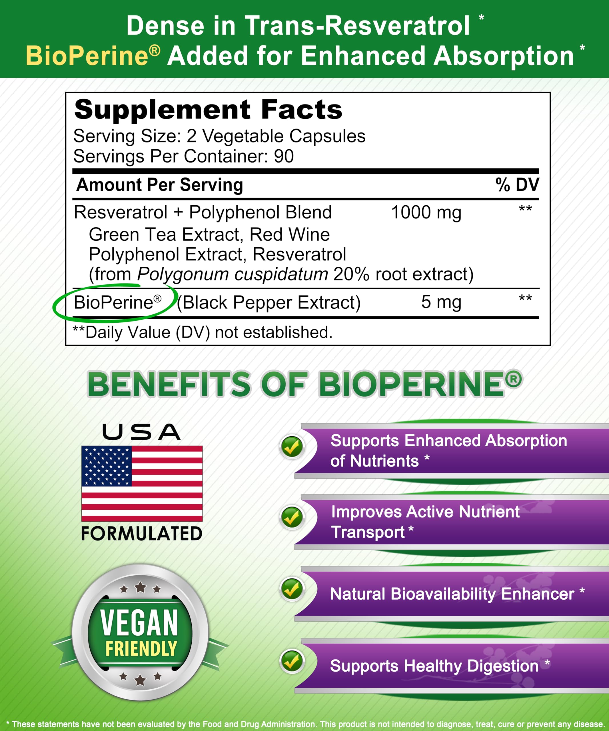 aSquared Nutrition Natural Resveratrol with Red Wine Extract - 180 Capsules - Trans Resveratrol Antioxidant Supplement Pills for Pure Heart Health - Extra Strength Trans-Resveratrol