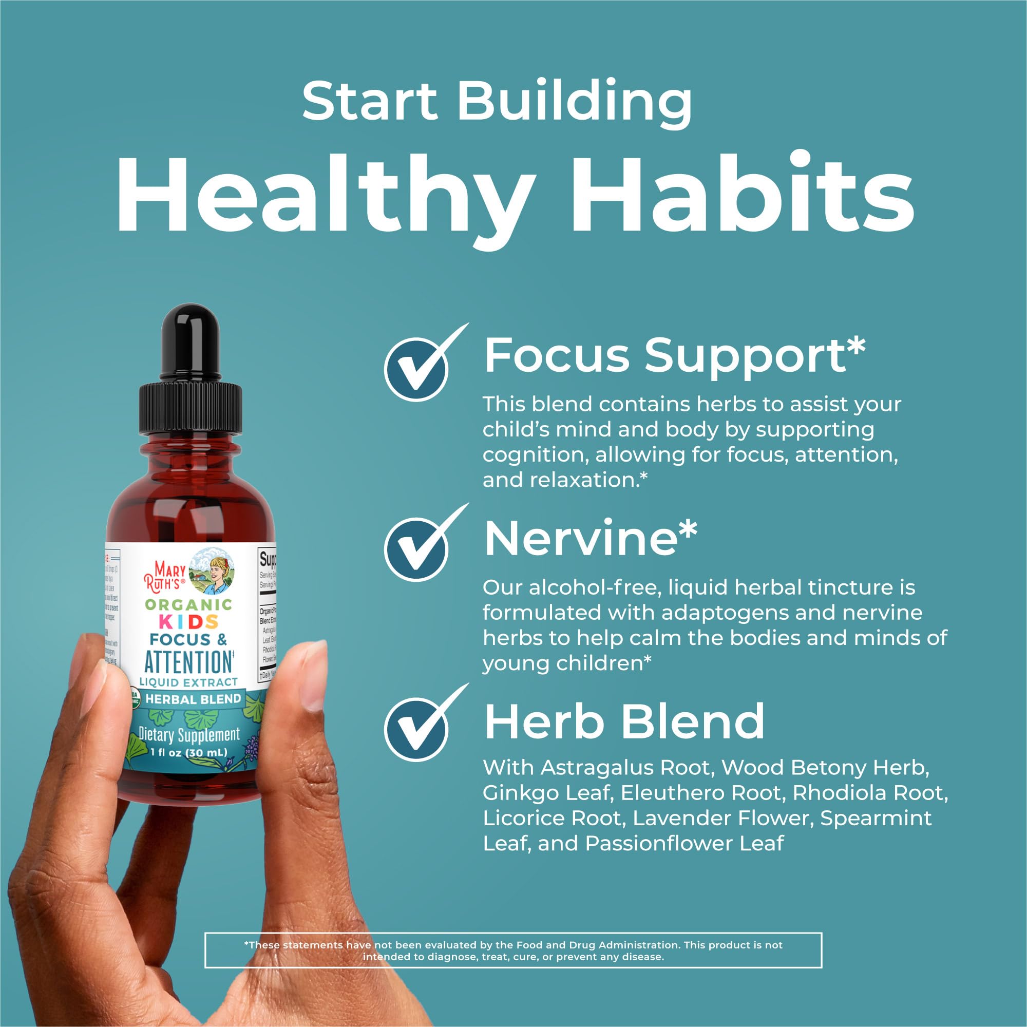 MARYRUTH'S Kids Focus & Attention Drops, USDA Organic Drops, 30 Servings