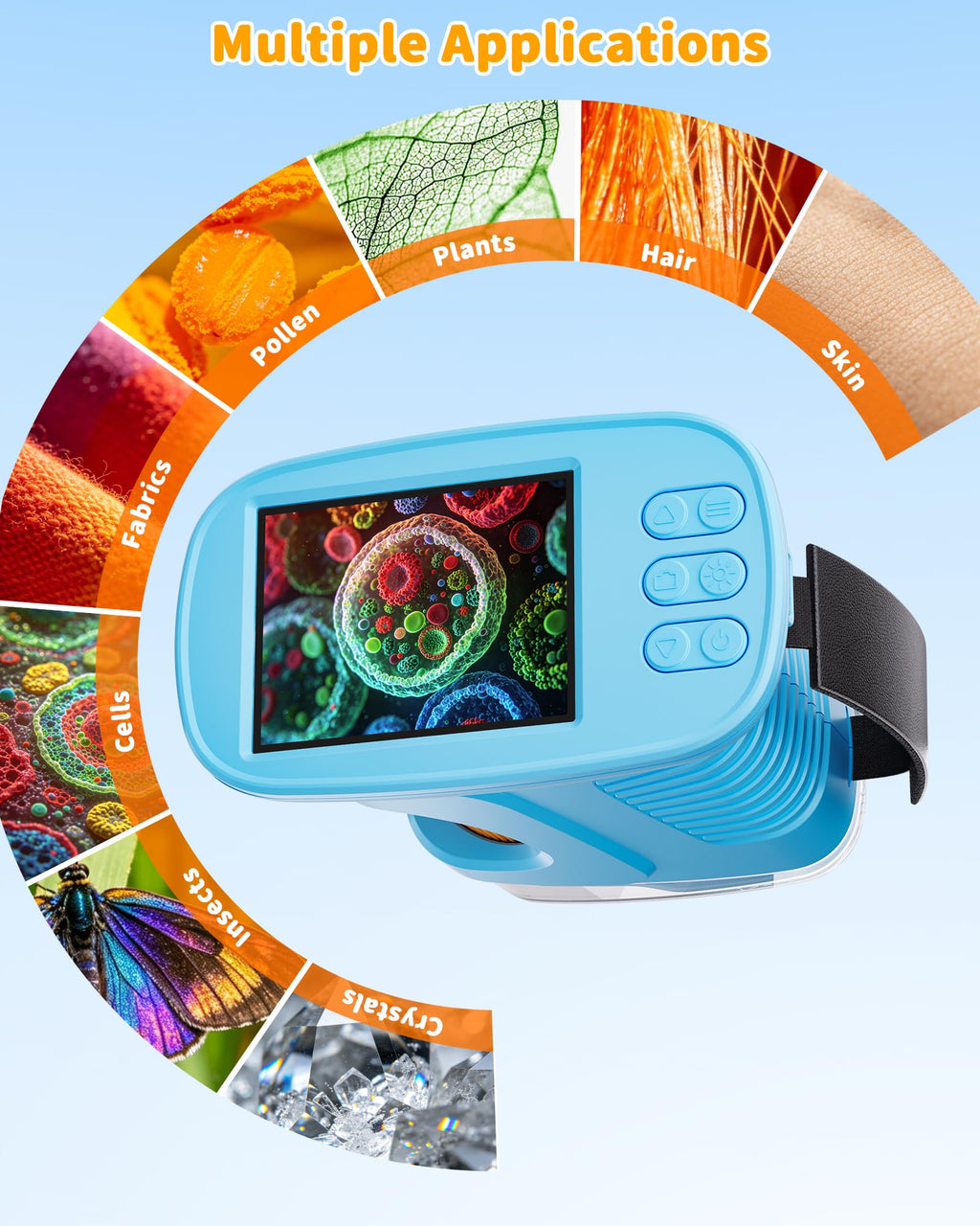 1000X Kids Handheld Microscope, 4K Digital Mini Pocket Digital Microscope with 2.4" IPS Screen, Built-in Camera & 12 Prepared Slides, STEM Educational Toy, Birthday Gift for Boys & Girls Ages 3–12