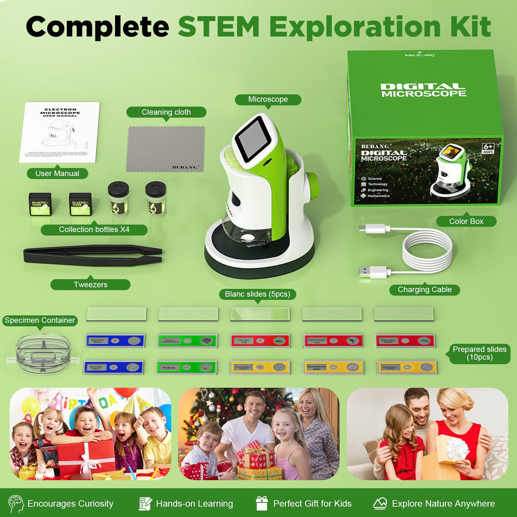 Kids Digital Microscope with Detachable Stand: STEM Science Kit Gift Toys