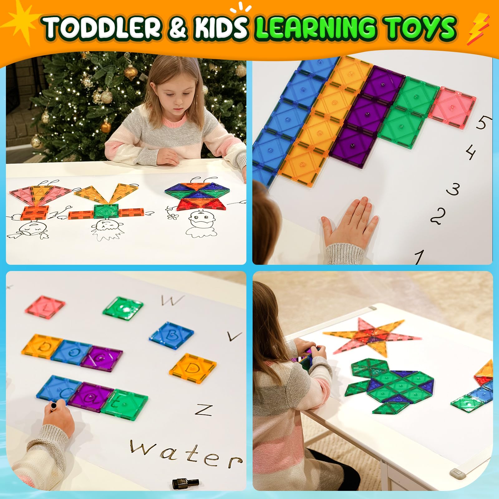 Magnetic Tiles Toddler Toys Magnetic Building Blocks for Kids Ages 3-12 STEM Educational Toys for Girls & Boys Sensory Toys for Kids with Autism Classroom Must Haves Outdoor Toys