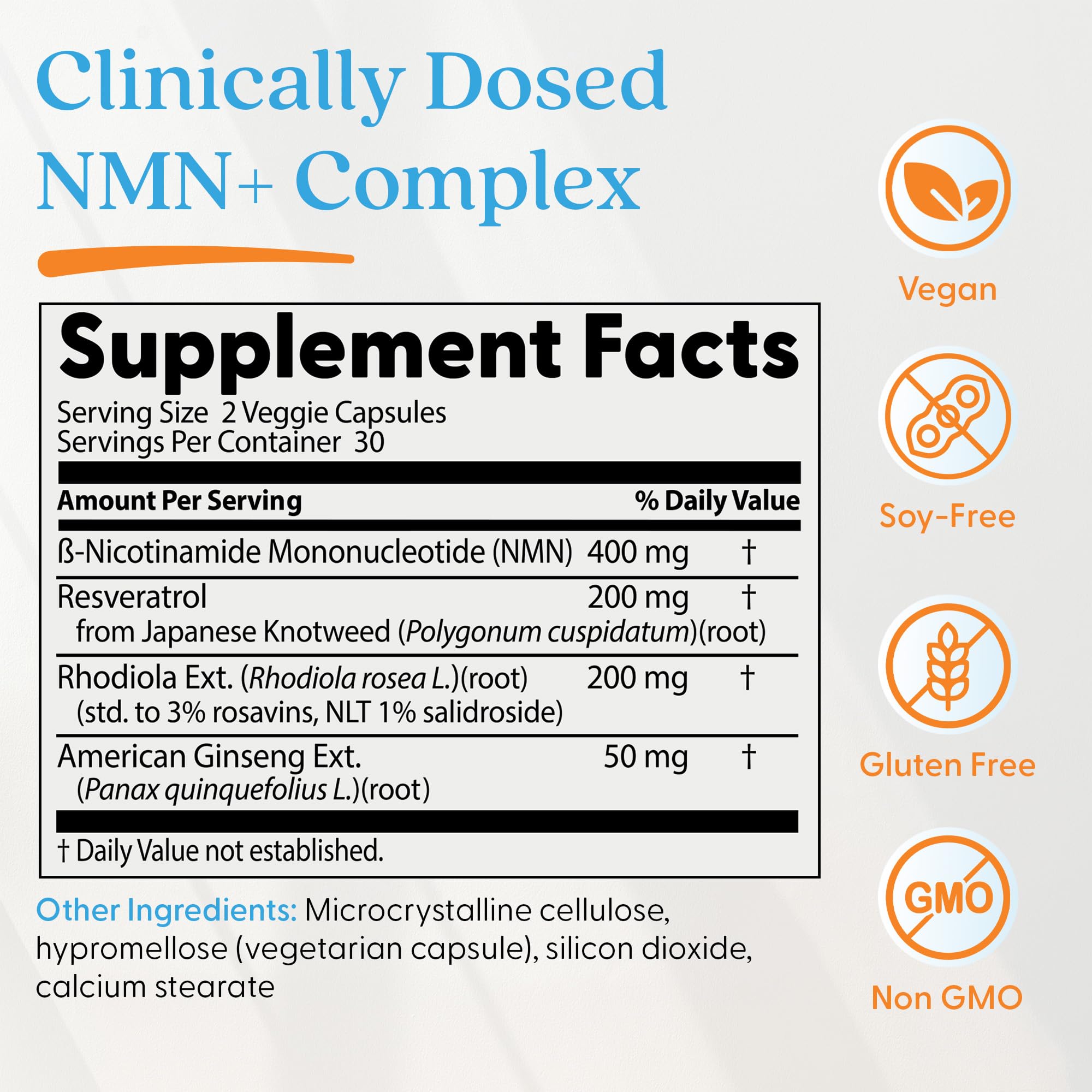 Doctor's Best NMN+ Complex Supplement Capsules for Women & Men - Supports NAD+ Production, Resveratrol 100mg & Beta Nicotinamide Mononucleotide 200mg per Capsule, Cellular Energy Support - 60 Veg Caps