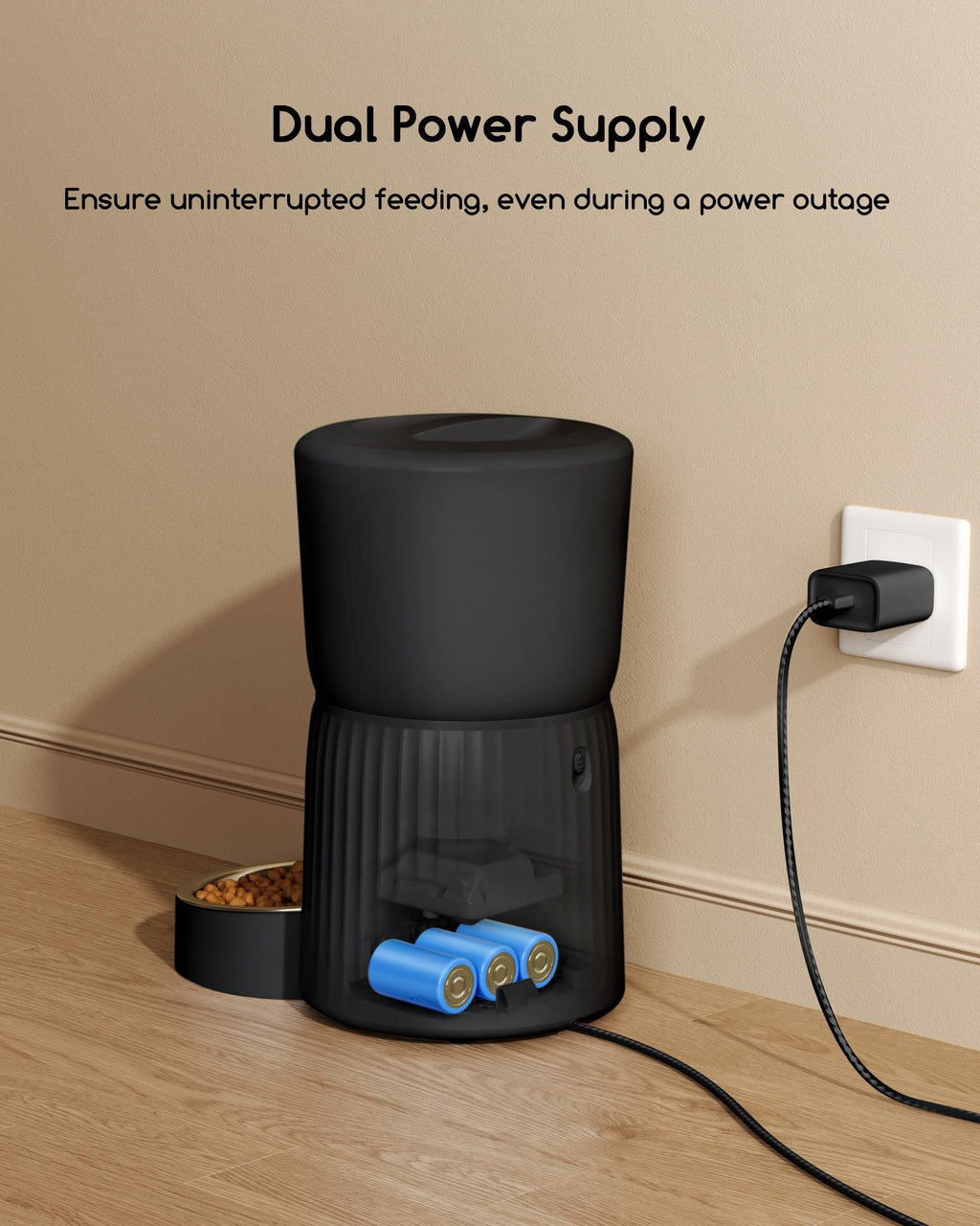 Faroro Automatic Cat Feeder, 4L Cat Food Dispenser with Portion Control, 1-6 Meals Per Day, 10s Voice Recording, Slow Feed, Dual Power Supply for Cats and Small Dogs (Black)
