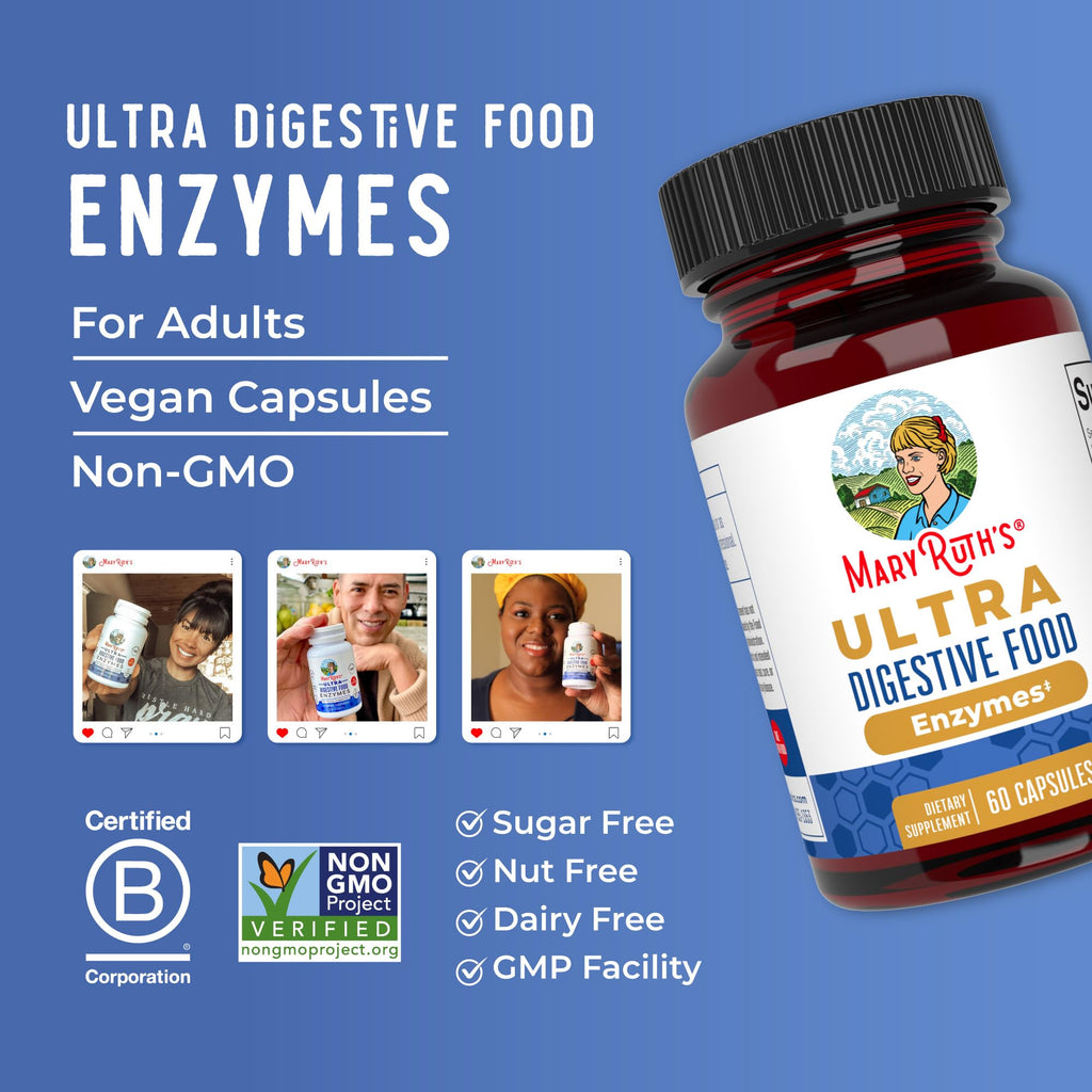 MARYRUTH'S Ultra Digestive Enzymes, Gut Health Supplement, 60 Count, Lipase
