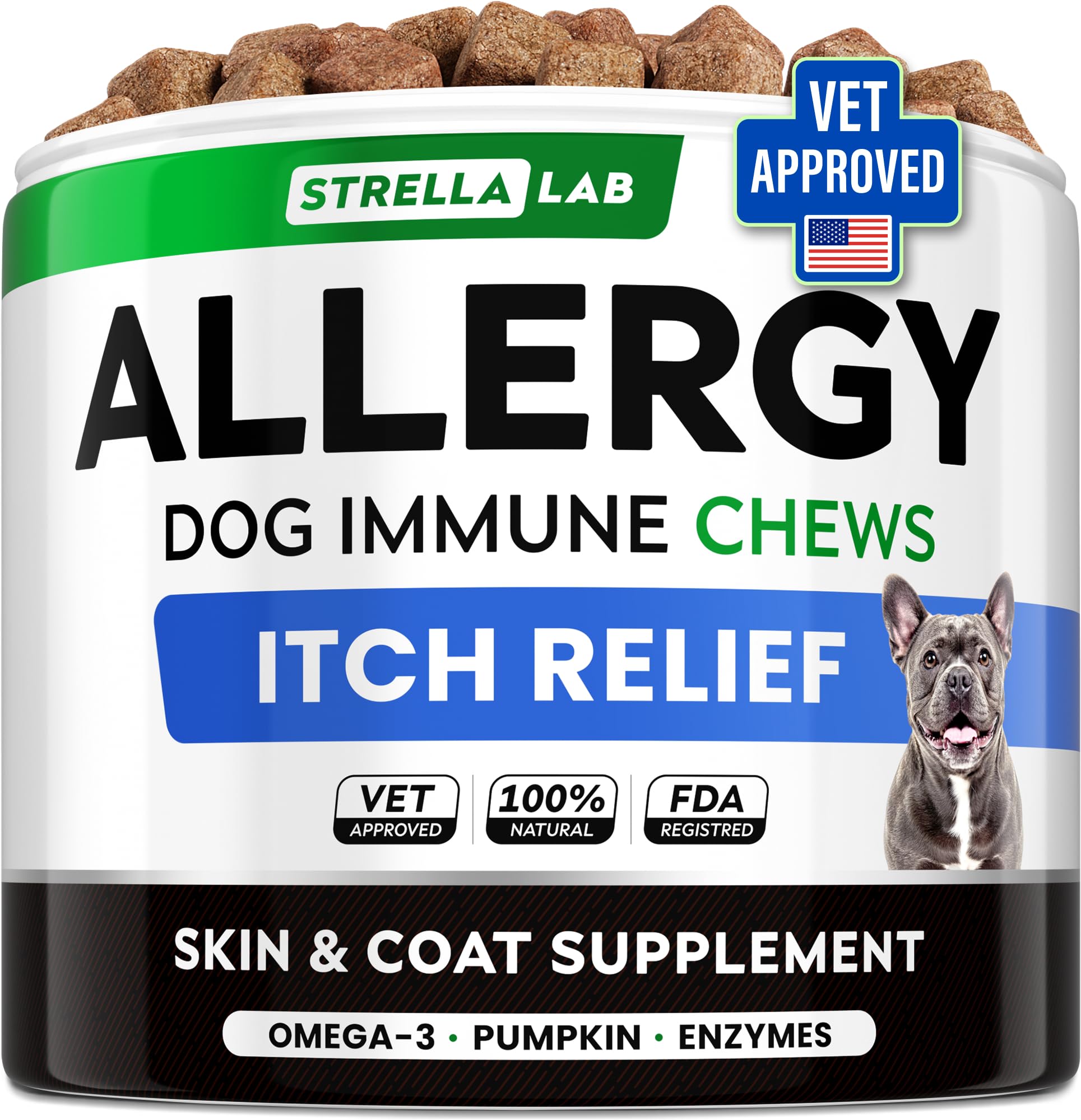 Dog Allergy & Itching Relief - Anti Itch, Skin&Coat Support Chews w/Omega 3