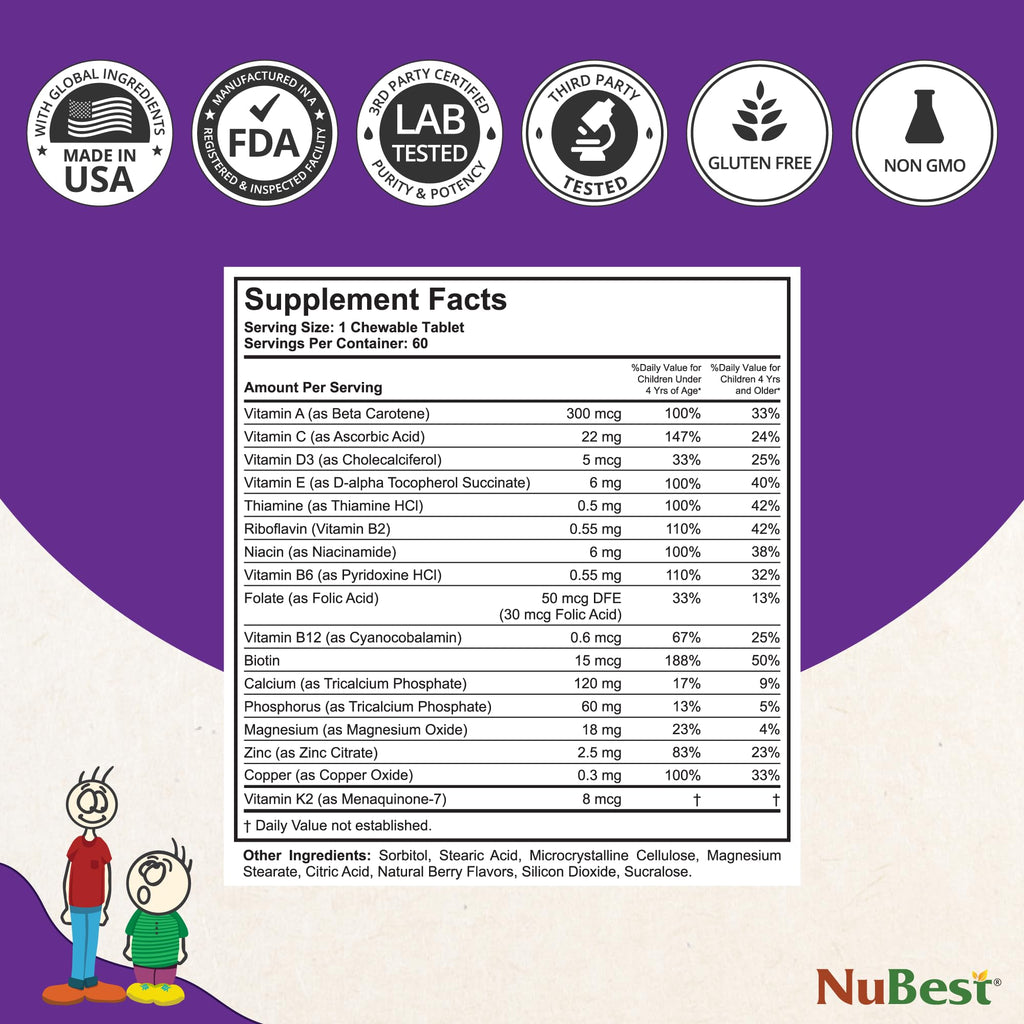 NuBest Bundle Tall 10+ 60 Capsules Tall Kids 60 Chewable Tablets | Height Growth Support for Kids & Teens | Calcium, Vitamins D3 K2, Collagen & Herbs